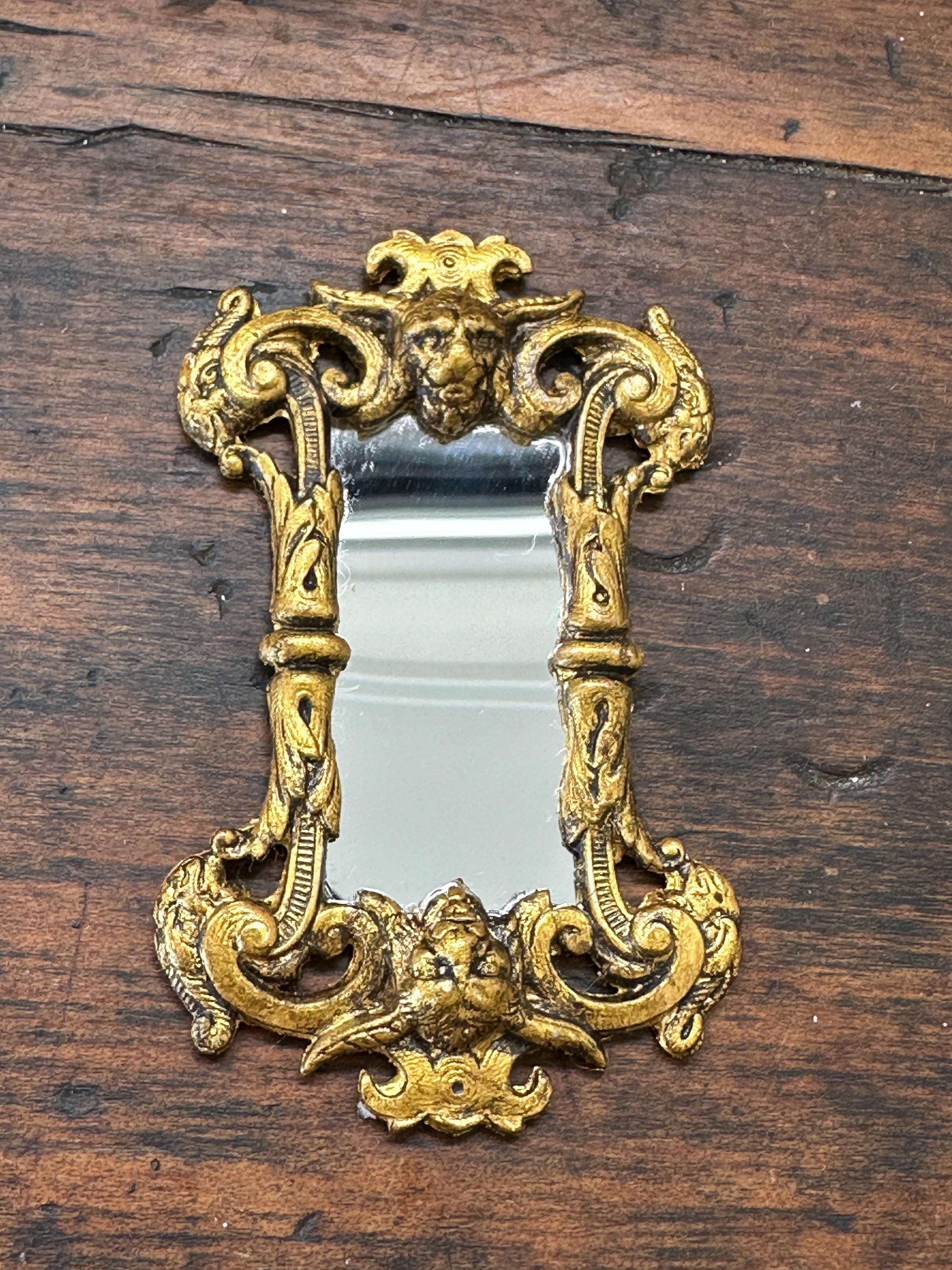 Miniature Dollhouse Ornate Devil Mirror – Gilded Gothic Esoteric Design