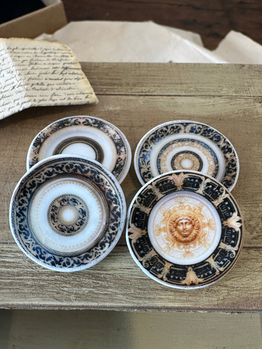 Ceramic Dollhouse 1:12 Scale Plates – ‘Classical Modernity’ Luxe Designer Style