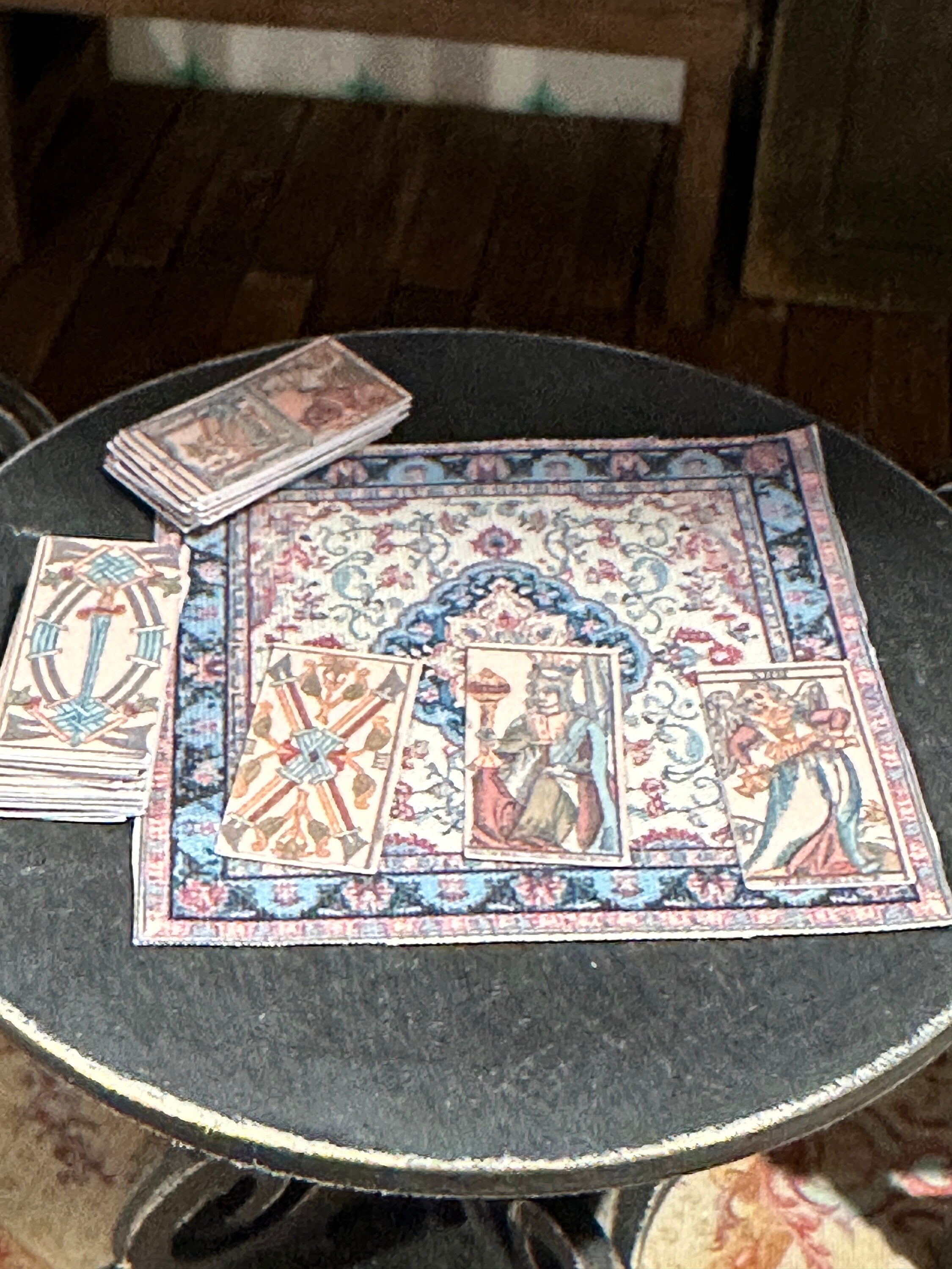 Dollhouse Miniature 1:12 Scale Tarot Deck – Marseilles Full 78 Cards with Altar Cloth