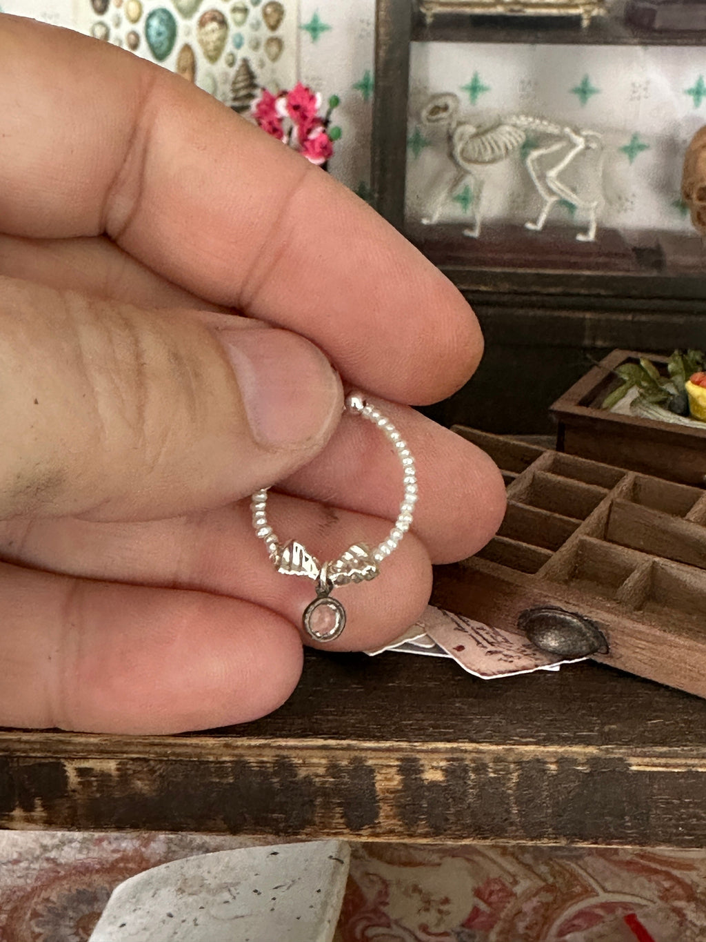 Handmade Miniature Dollhouse Necklace – Seed Pearls, Mercury Glass & Swarovski Crystal