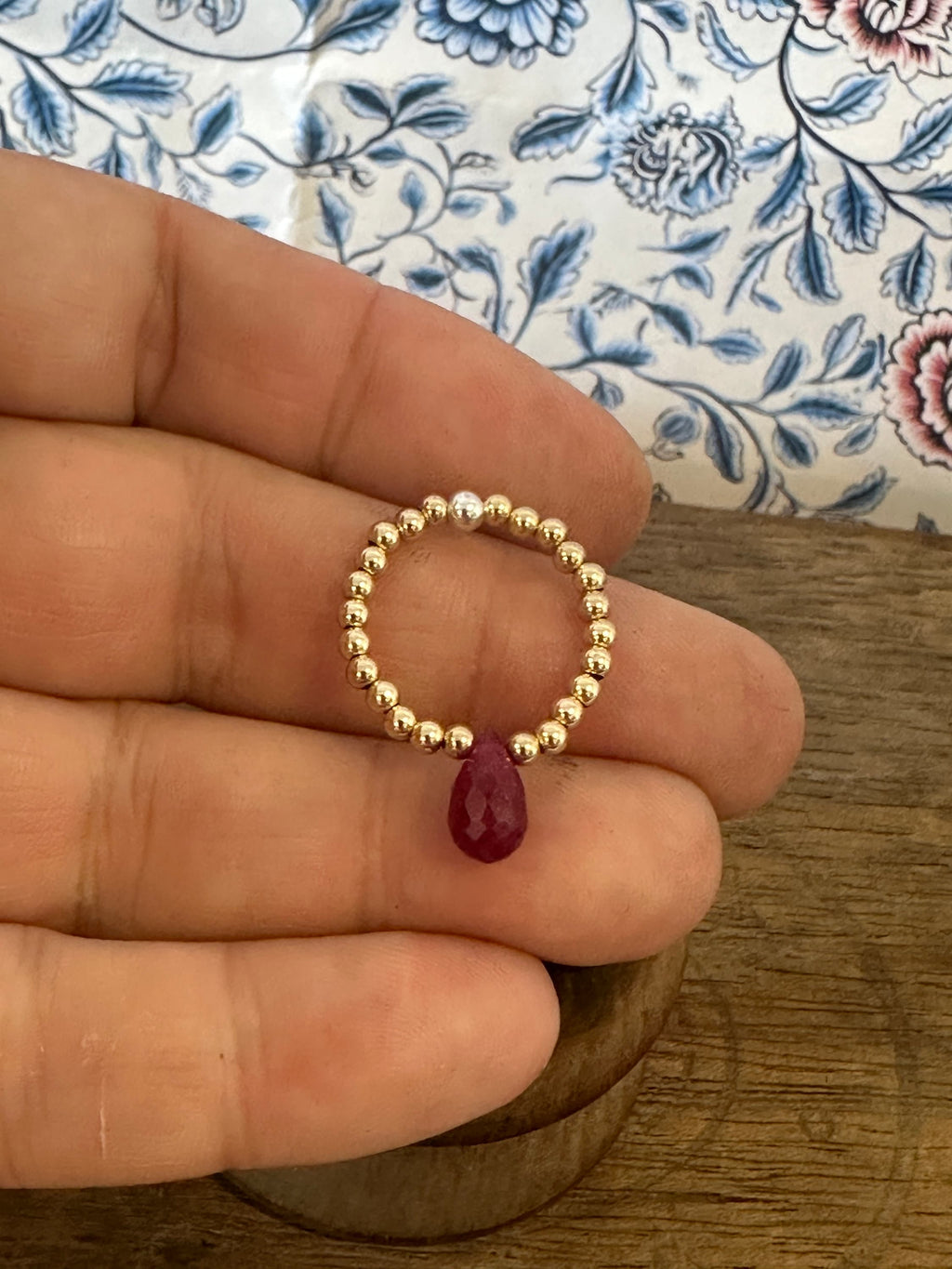 Handmade Miniature Dollhouse Necklace – Gold-Filled Beads & Real Ruby Drop