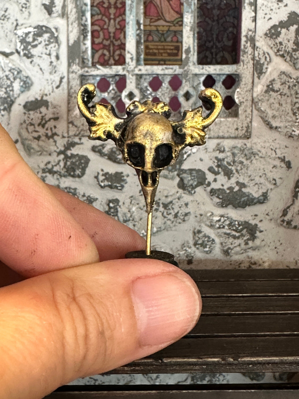 Handmade Miniature Bird Skull Statue – Aged Ornate Gothic Collectible