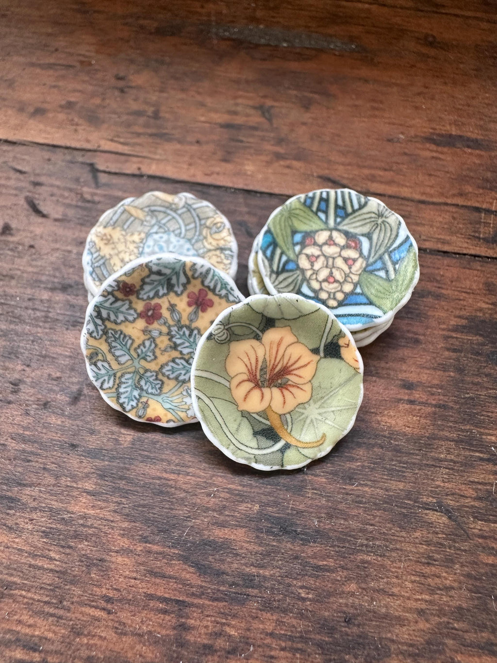 Ceramic Dollhouse 1:12 Scale Plates – 19th Century Eugène Grasset Art Blues & Yellows