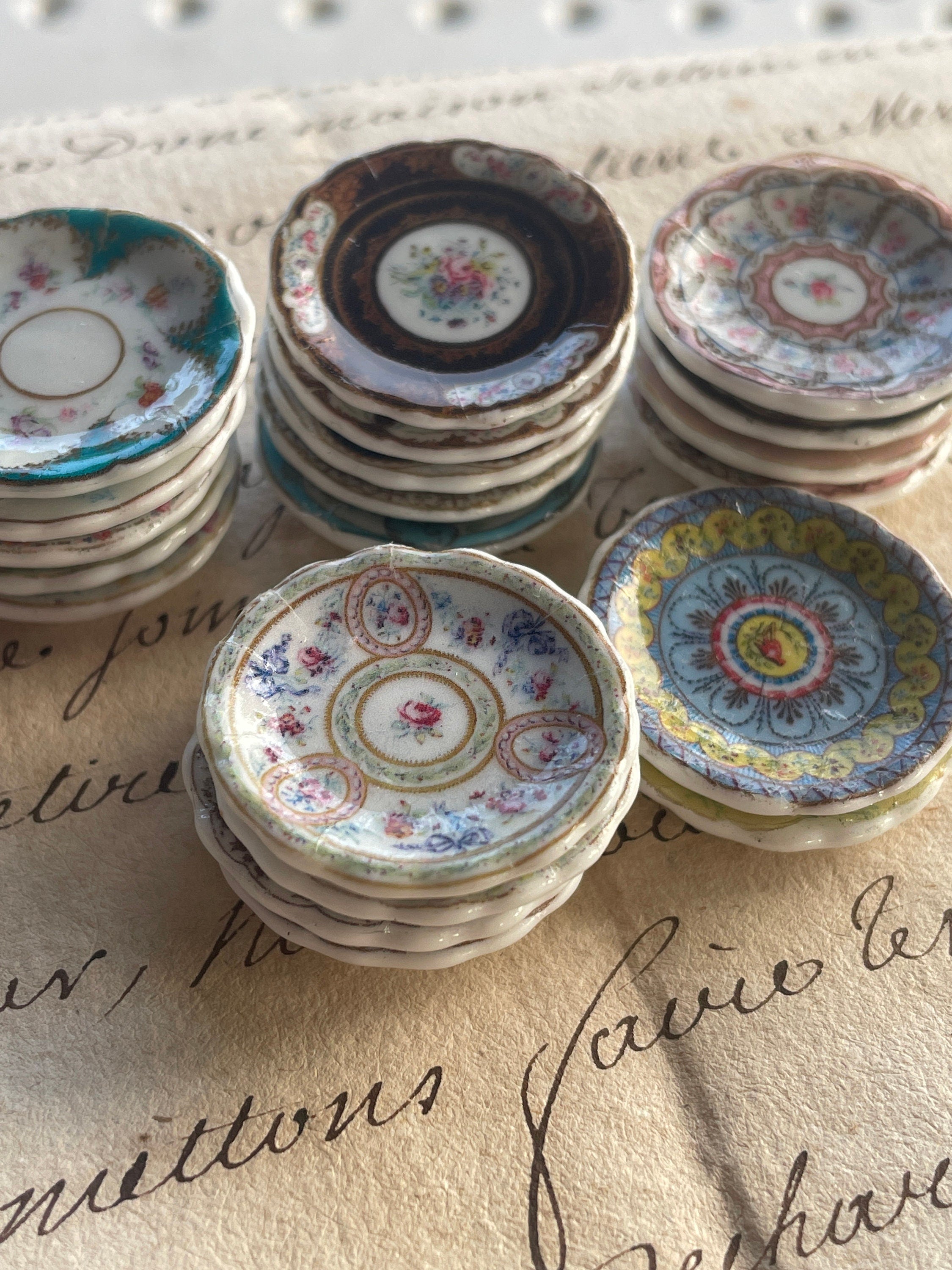 1:12 Scale Dollhouse Plates – 18th Century French Miniature Ceramics Inspired by Marie Antoinette & Louis XVI