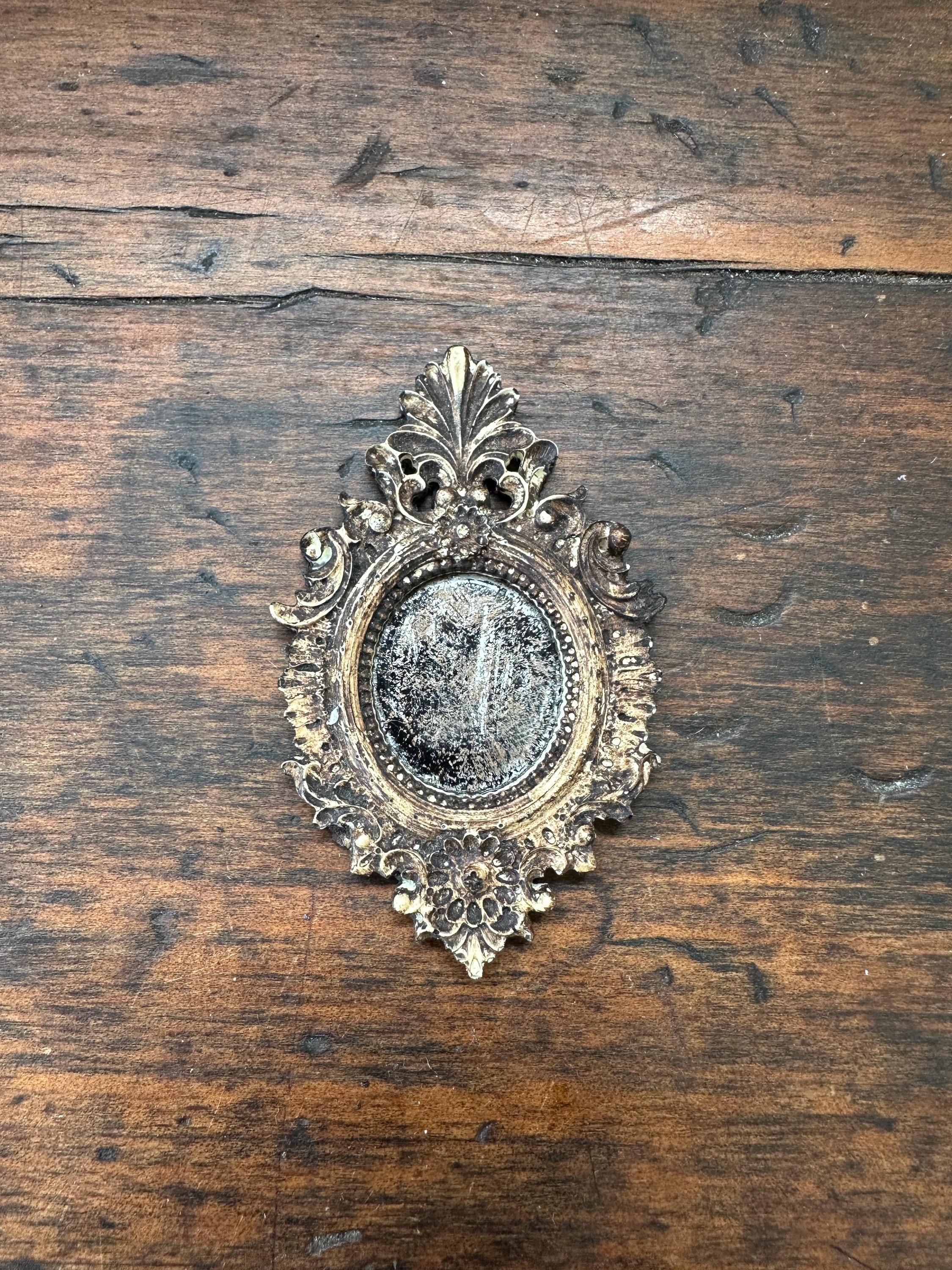 Miniature Dollhouse Ornate Mirror – Baroque Aged Mercury Glass & Wood Finish