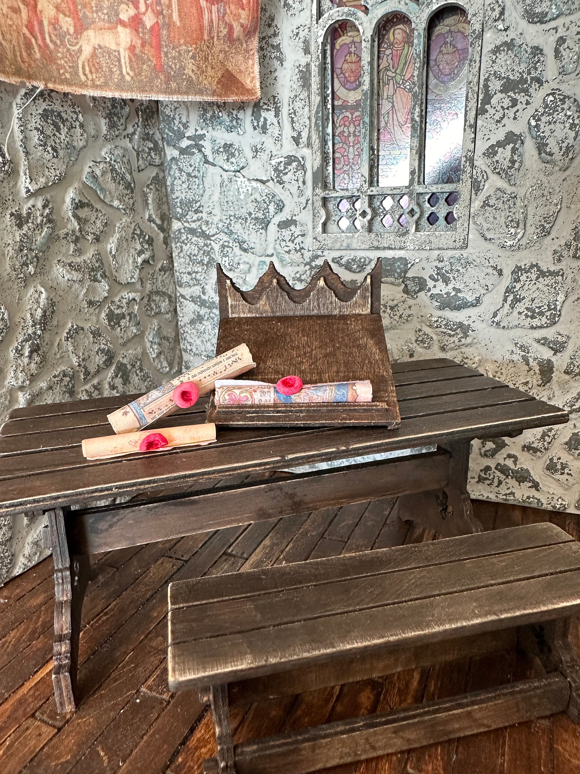 Handmade Dollhouse Miniature Scribe’s Slope – Aged Medieval Writing Desk