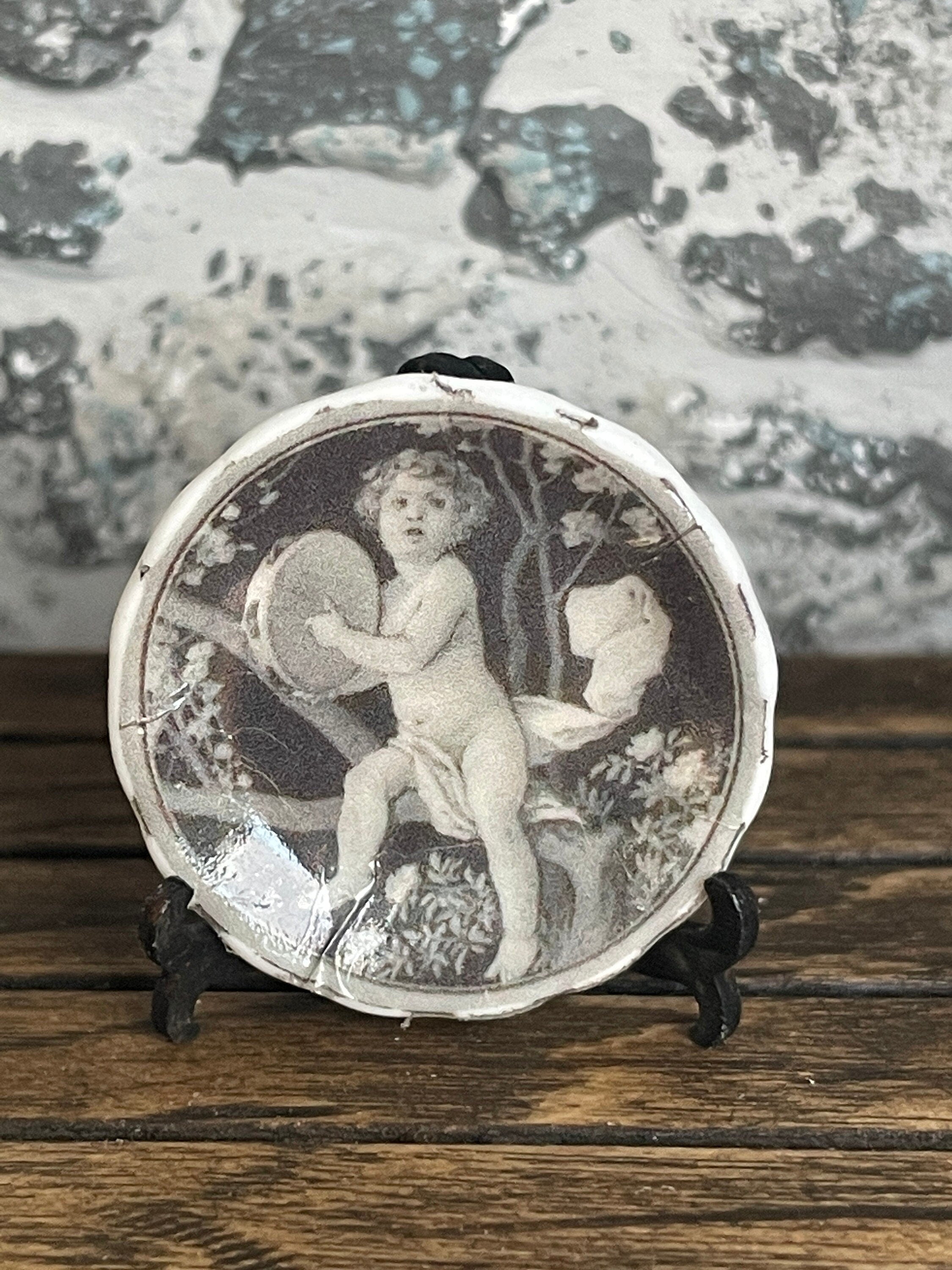 Ceramic Dollhouse 1:12 Scale Plates – Vintage Grisaille Cherubs & Putti Set of Four