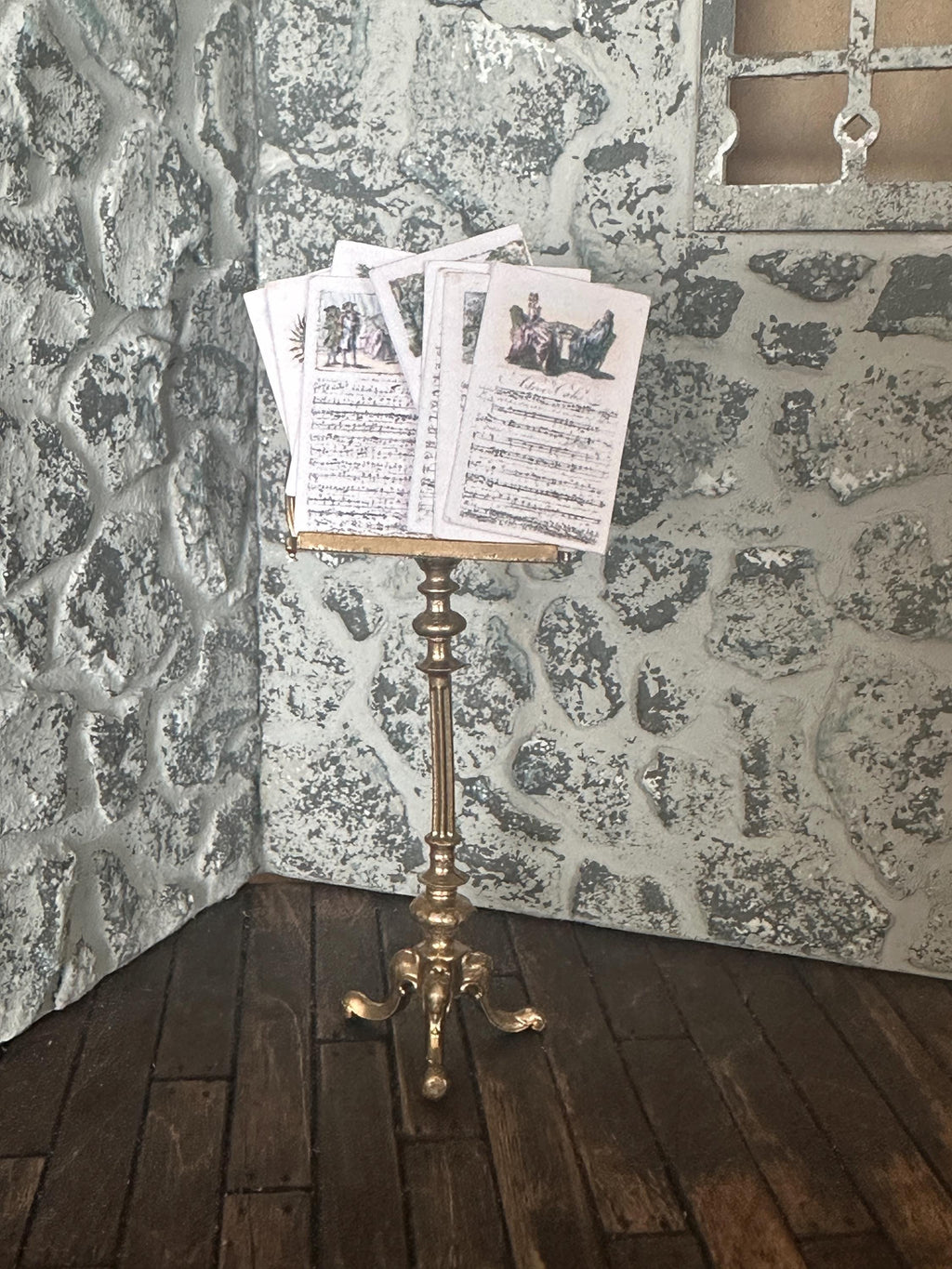 Dollhouse Miniature 18th Century Gilded Music Stand – Antique Style with Sheet Music