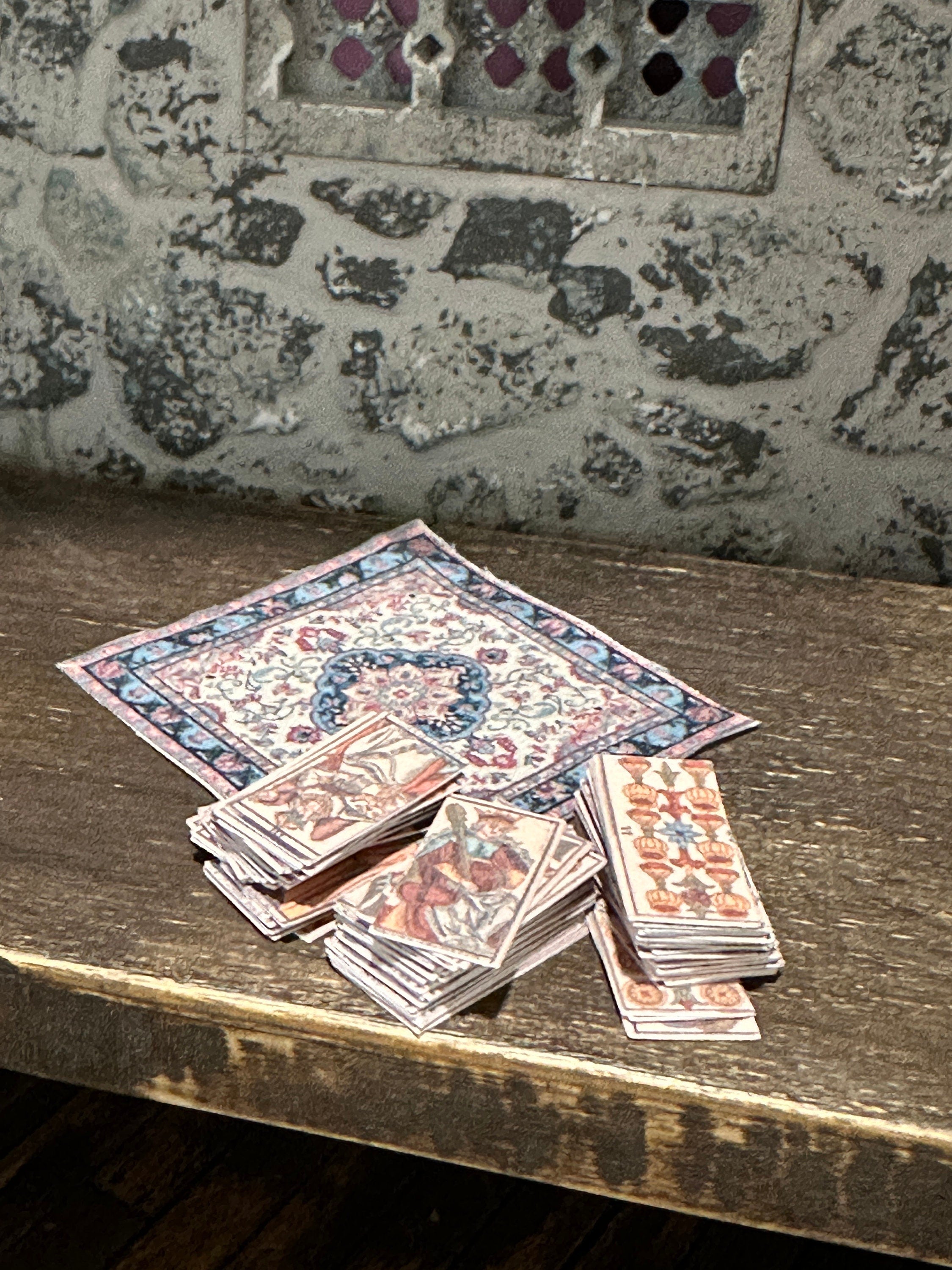 Dollhouse Miniature 1:12 Scale Tarot Deck – Marseilles Full 78 Cards with Altar Cloth