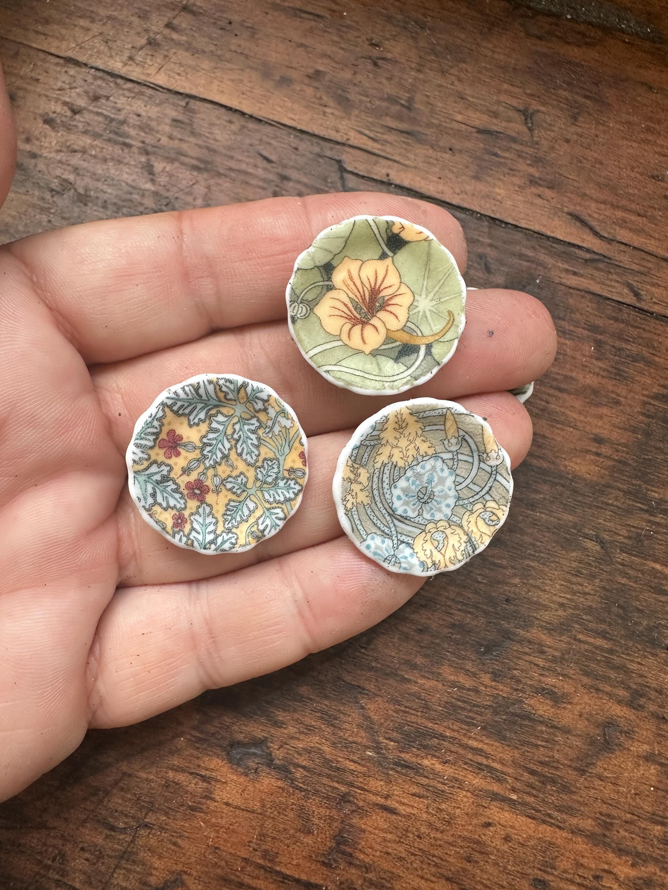 Ceramic Dollhouse 1:12 Scale Plates – 19th Century Eugène Grasset Art Blues & Yellows