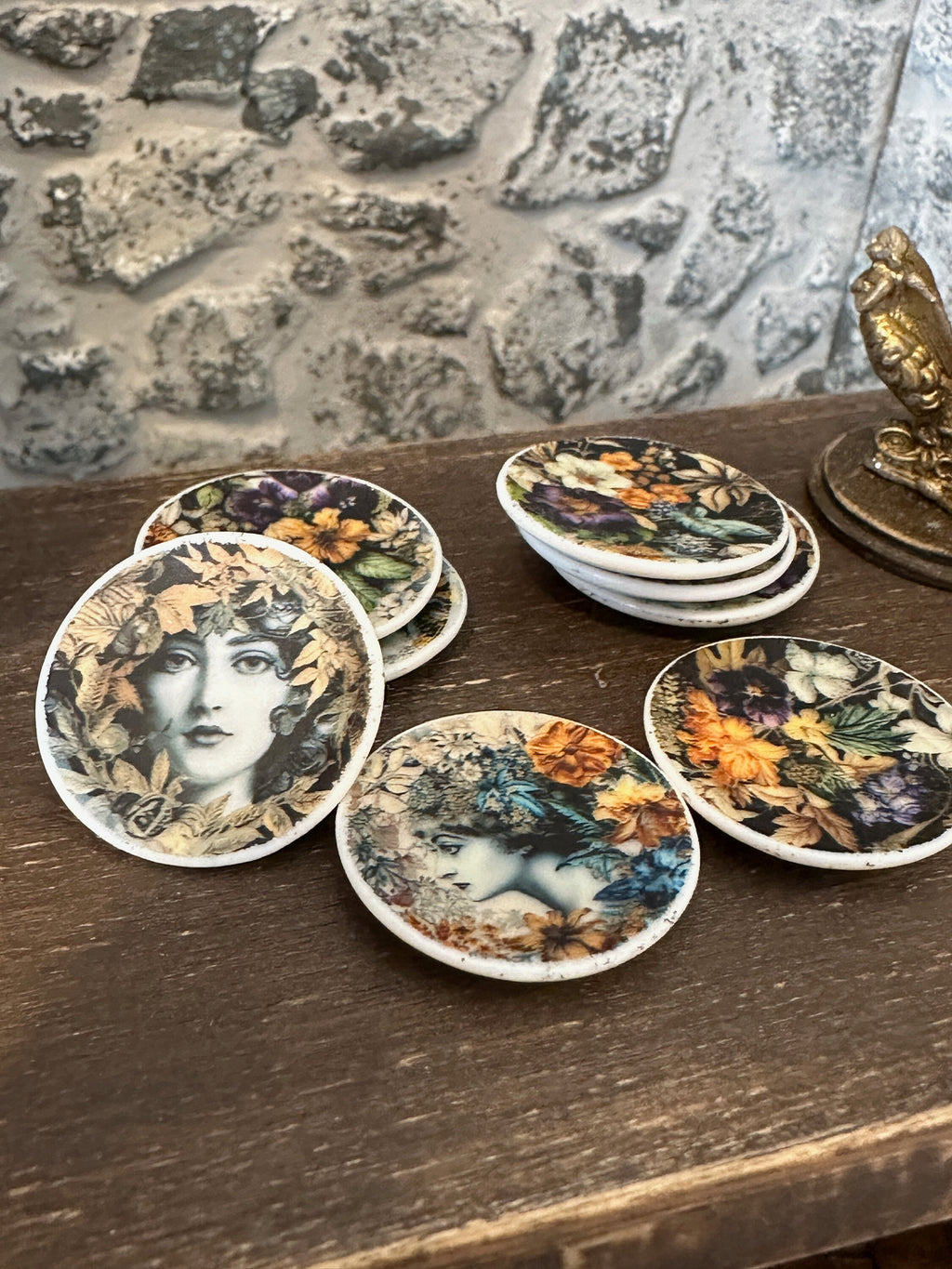 Ceramic Dollhouse 1:12 Scale Plates – ‘Verdant’ Lush Classical Floral Miniatures