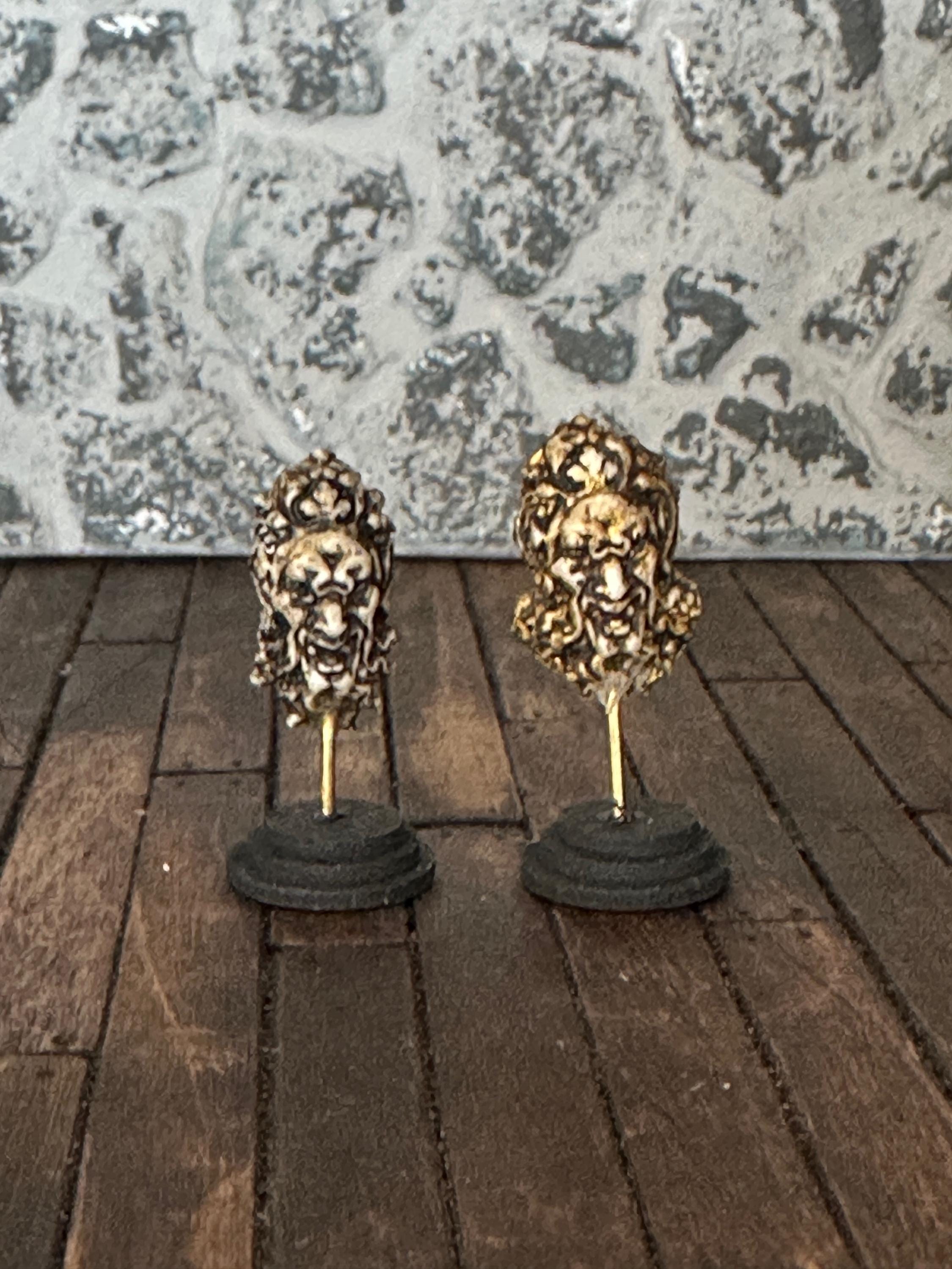 Handmade Doll House Miniature Art Collectors Statue Ornament Aged Grungy Green Man Nymph Devil on Stand Two Sizes Four