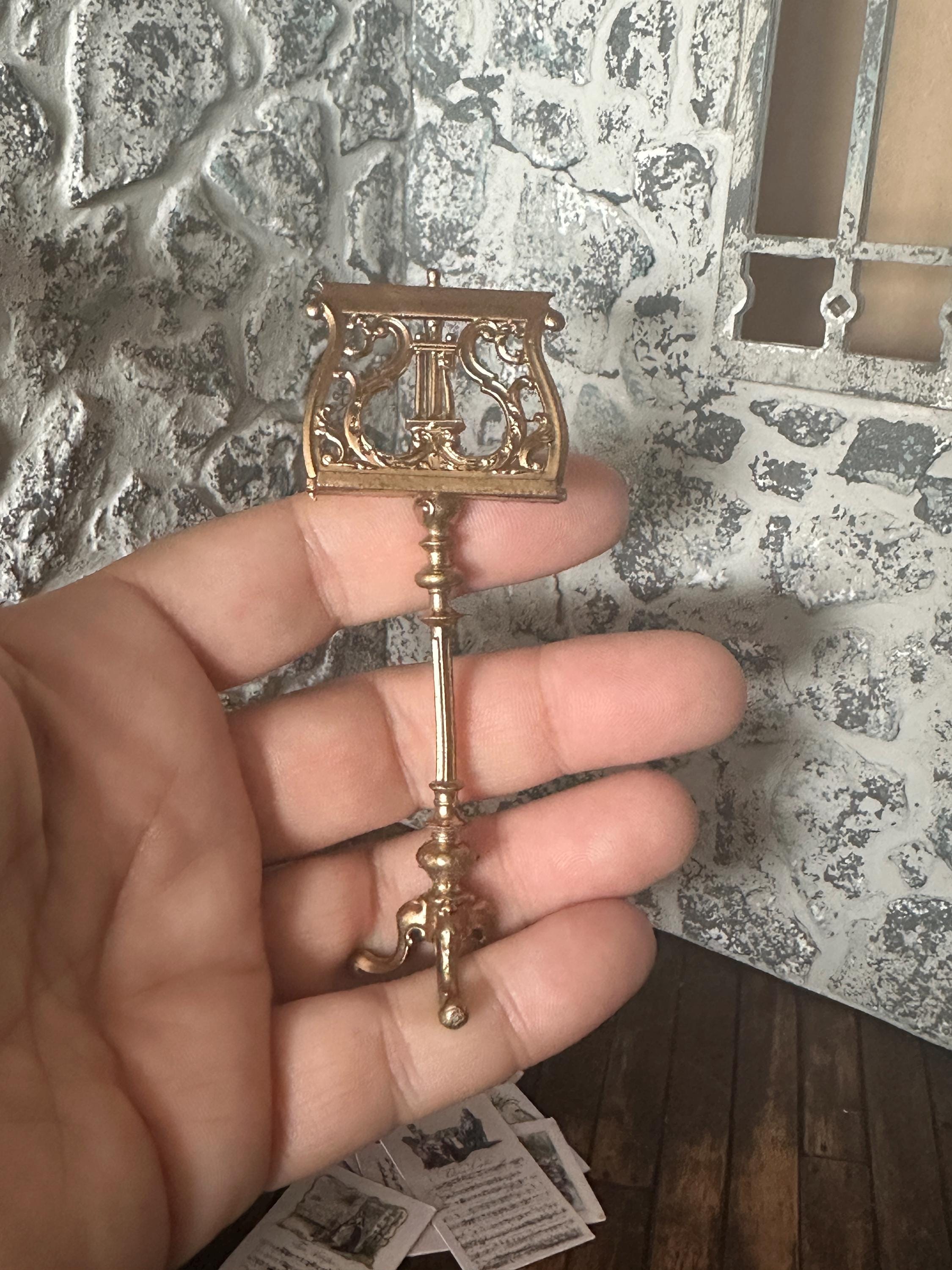 Dollhouse Miniature 18th Century Gilded Music Stand – Antique Style with Sheet Music