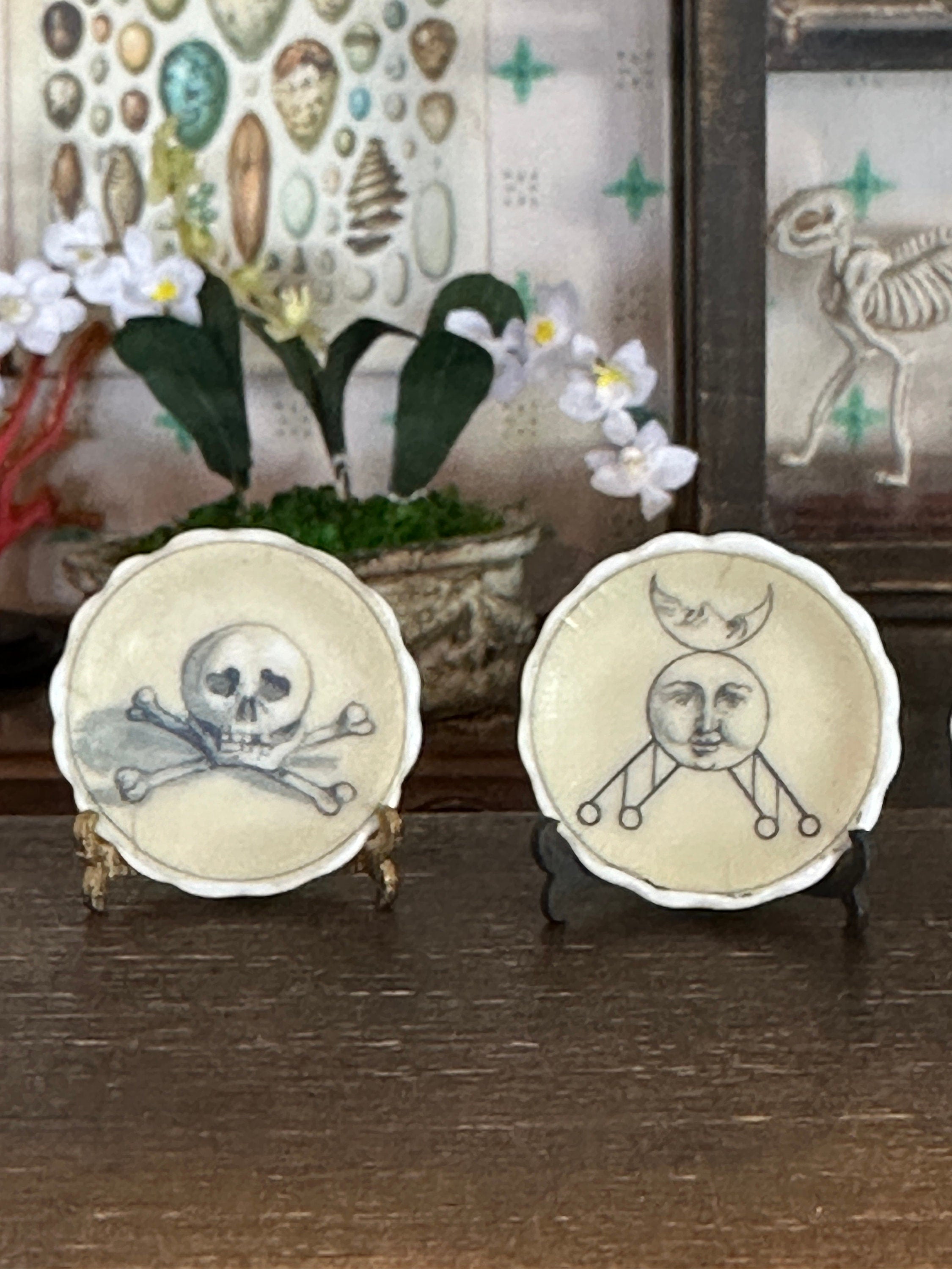 Ceramic Dollhouse 1:12 Scale Plates – Occult, Esoteric & Alchemy Miniatures