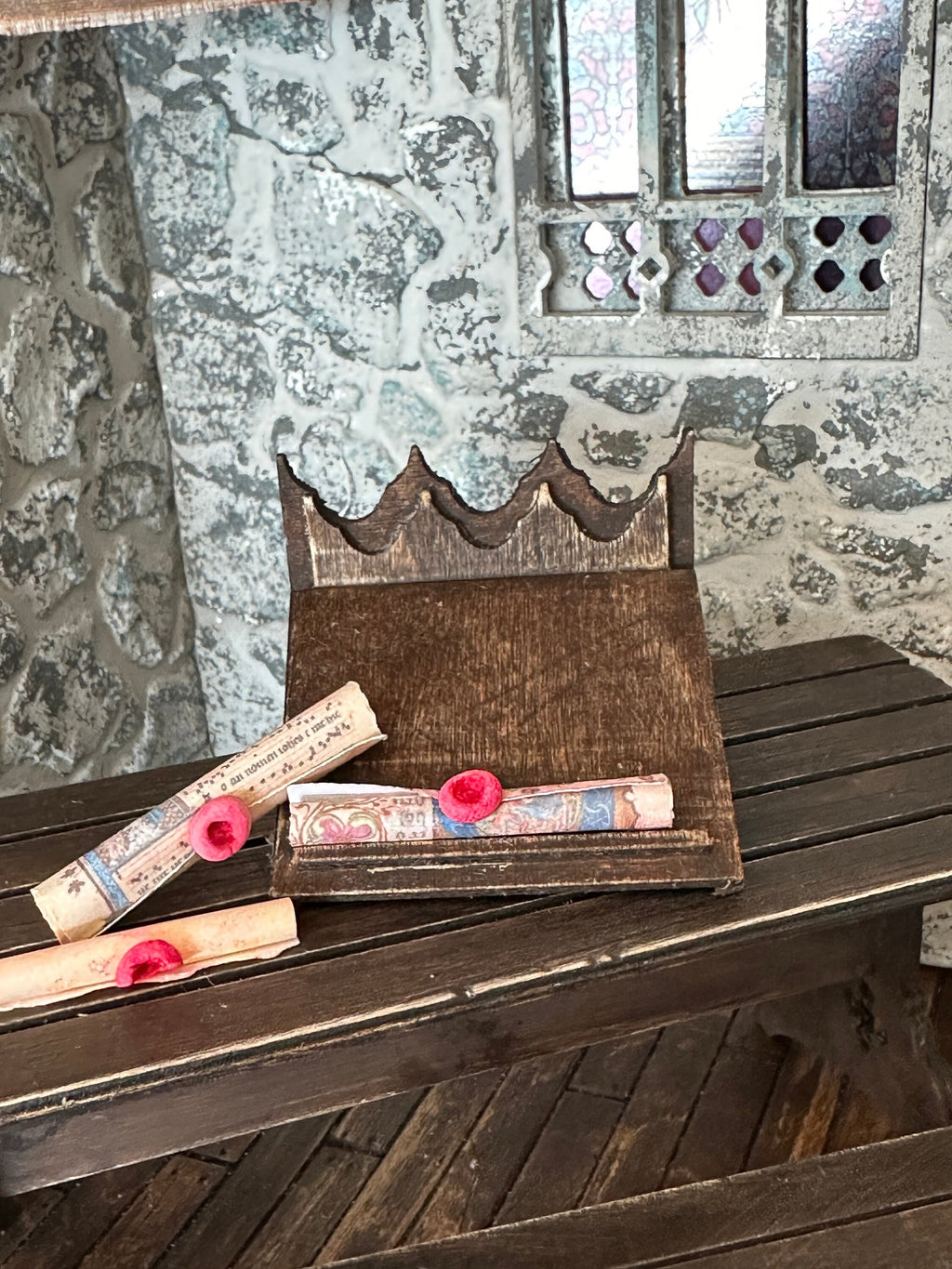 Handmade Dollhouse Miniature Scribe’s Slope – Aged Medieval Writing Desk