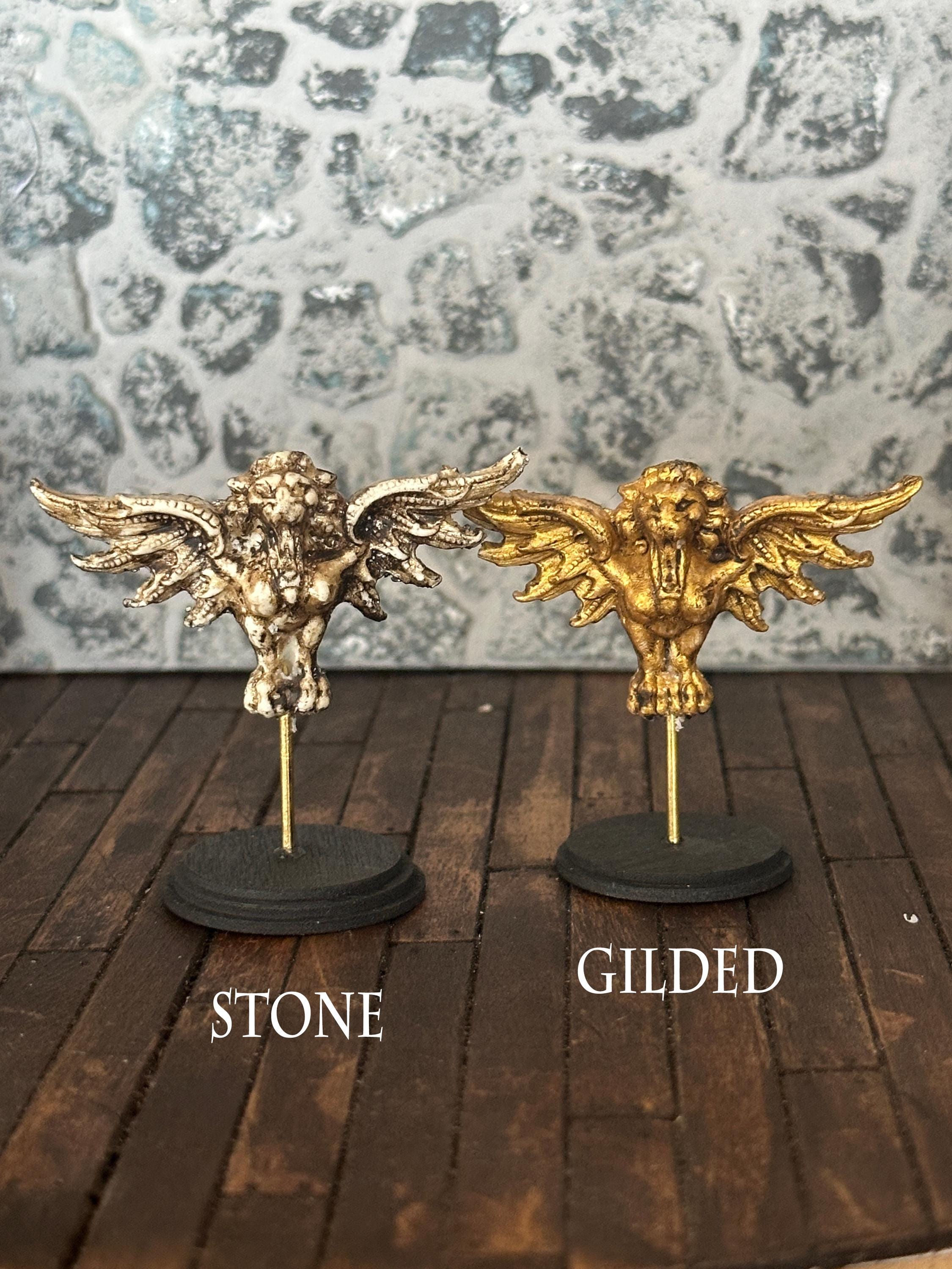 Handmade Miniature Winged Lion Gargoyle – Dollhouse Art Sculpture on Stand