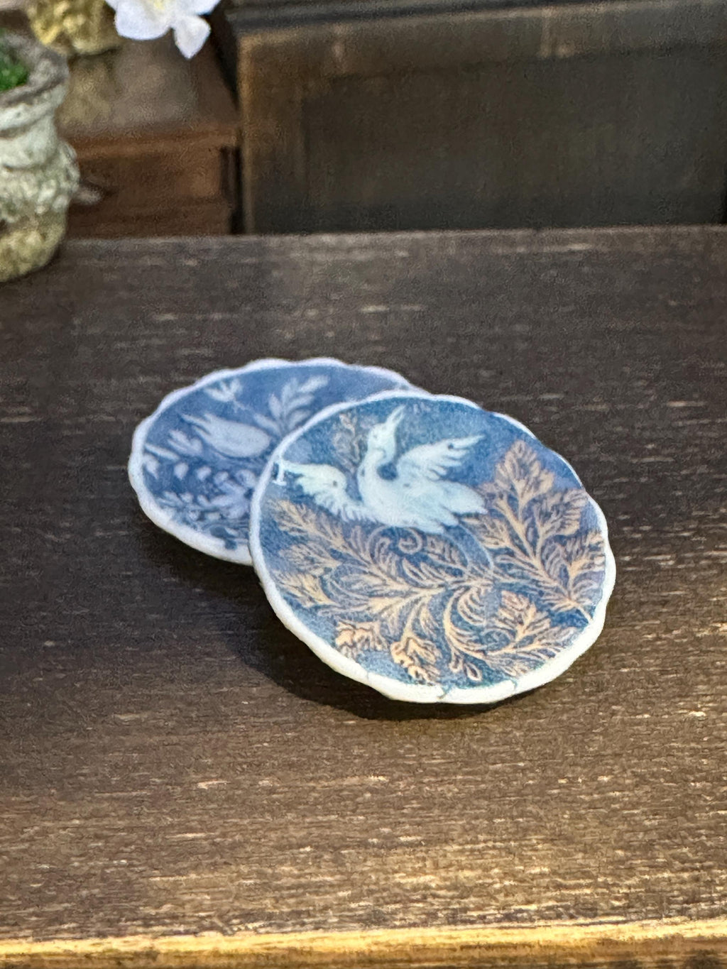 Ceramic Dollhouse 1:12 Scale Plates – Blue and White Folk Pattern Miniatures