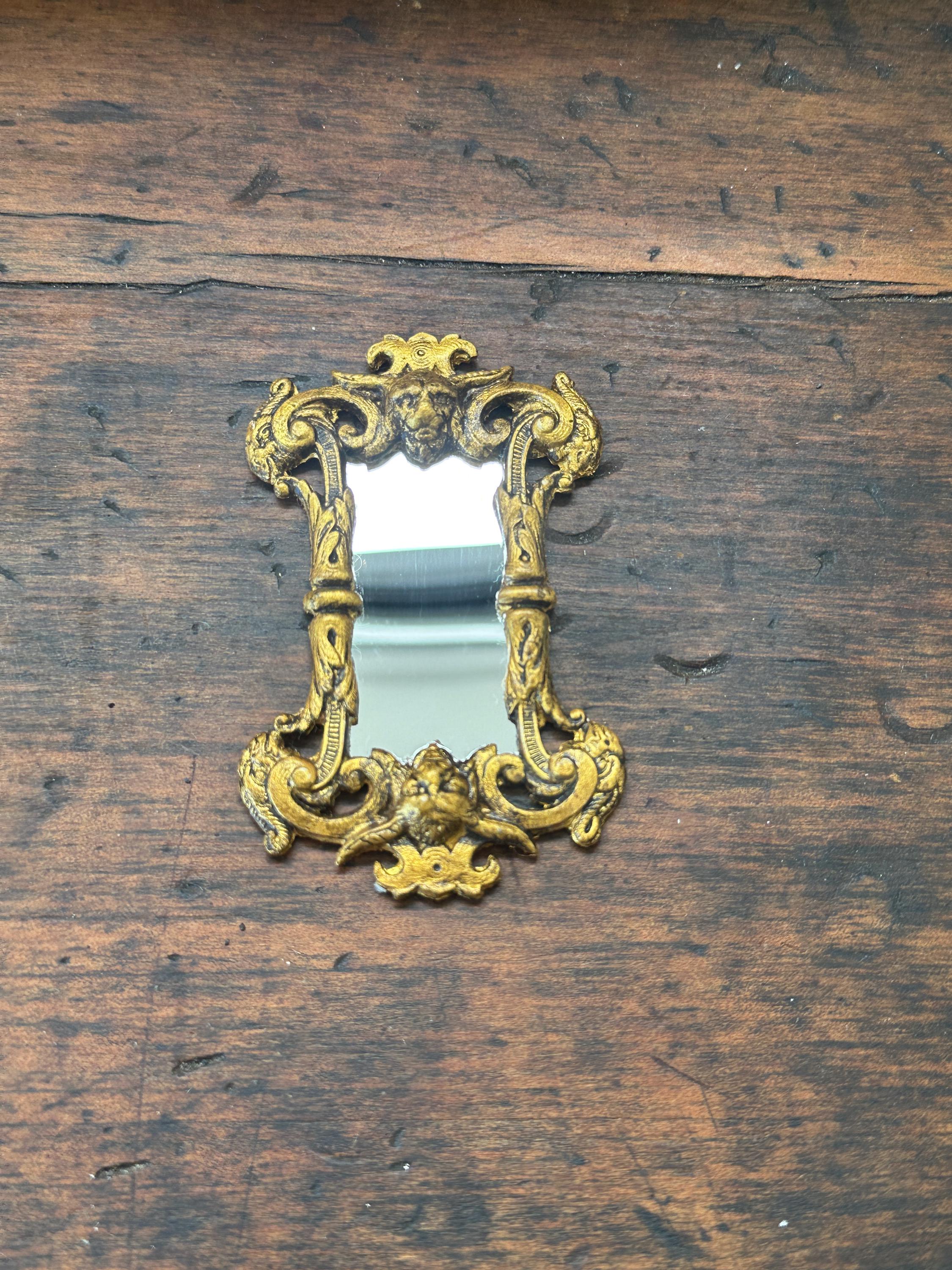 Miniature Dollhouse Ornate Devil Mirror – Gilded Gothic Esoteric Design