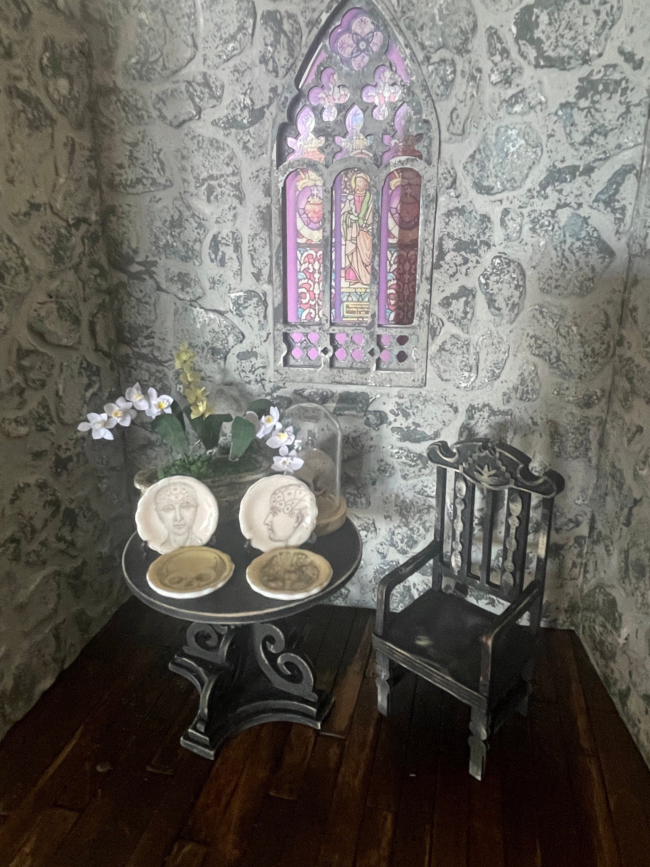 Ceramic Dollhouse 1:12 Scale Plates – Gothic Phrenology Skull Anatomy Designs