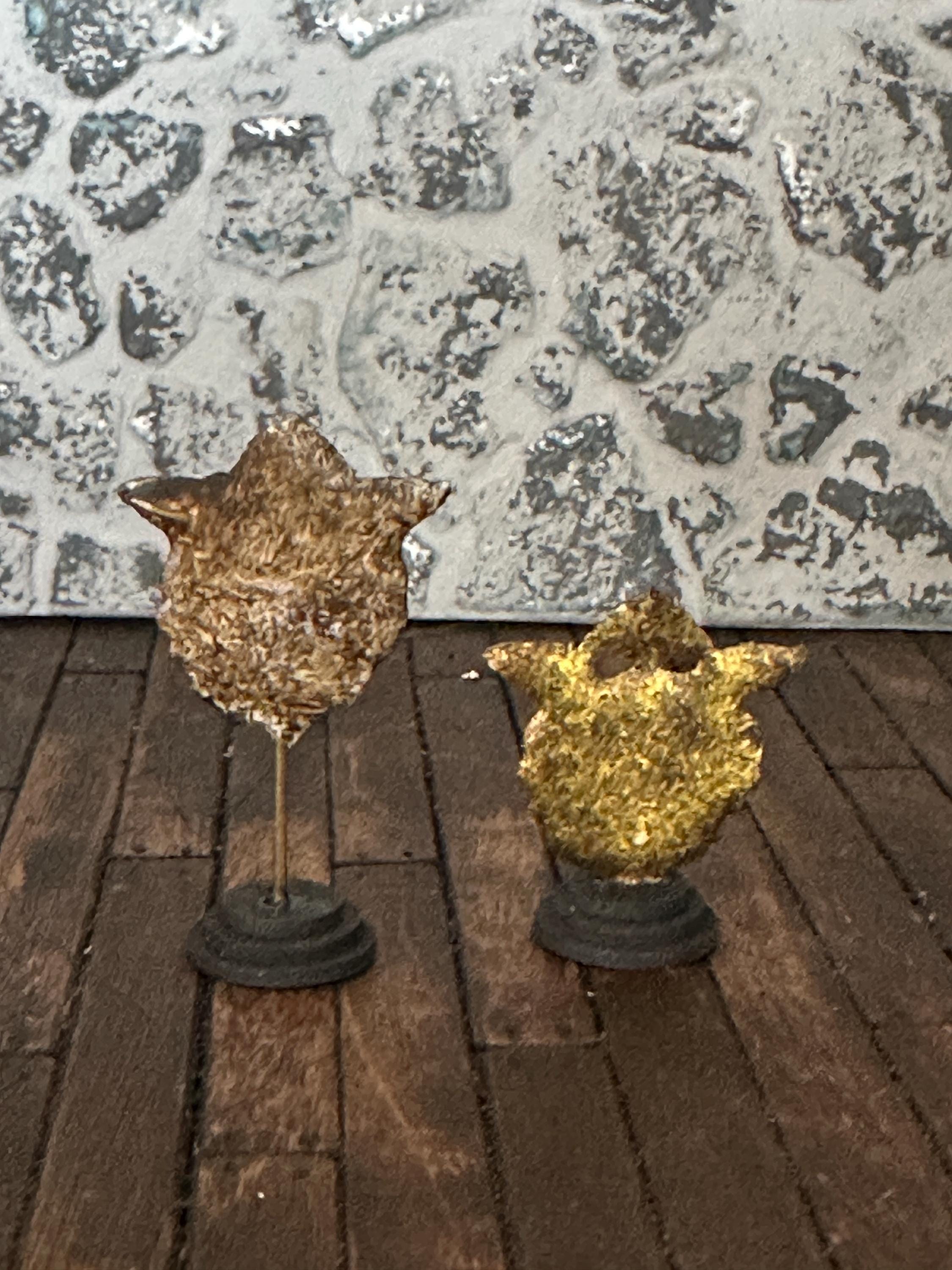 Handmade Miniature Angel Reliquaries – Aged Gilded or Stone Winged Ornaments (1:12 Scale)
