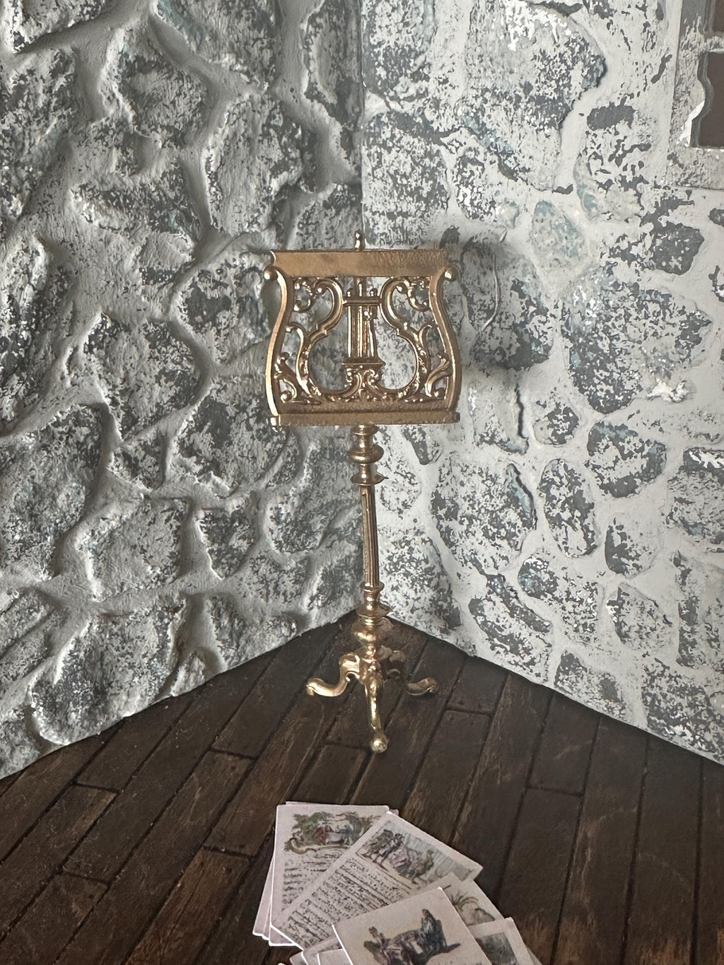 Dollhouse Miniature 18th Century Gilded Music Stand – Antique Style with Sheet Music