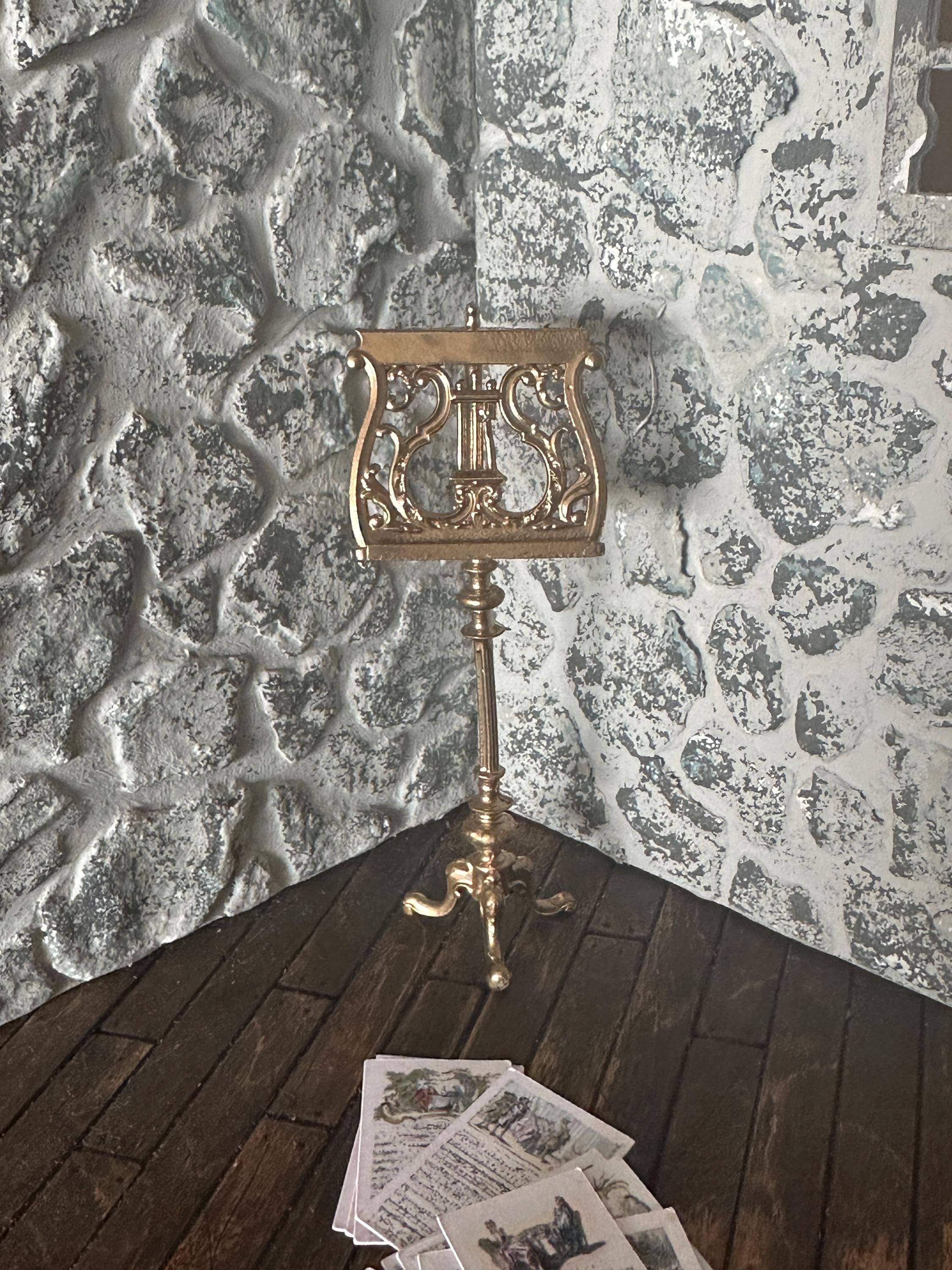 Dollhouse Miniature 18th Century Gilded Music Stand – Antique Style with Sheet Music