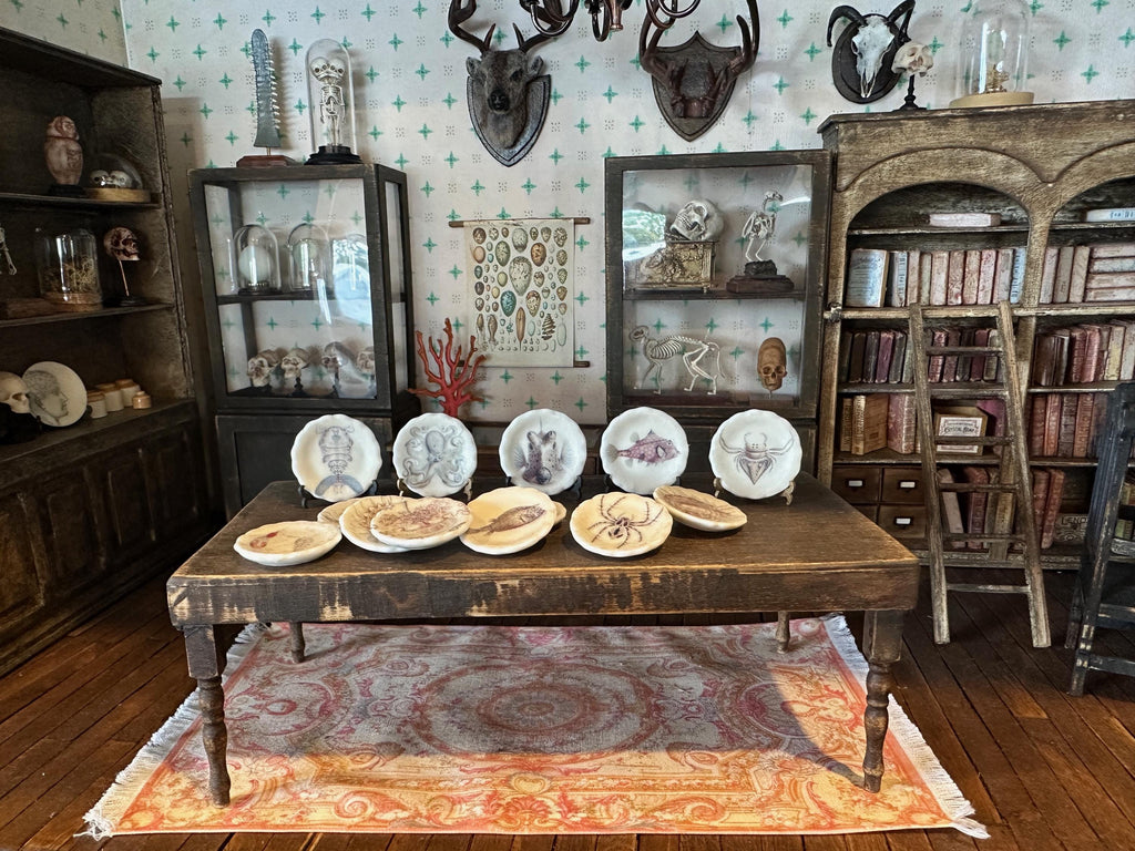 Ceramic Dollhouse 1:12 Scale Plates – 19th Century Ernst Haeckel Naturalist Illustrations Sets 3 and 4