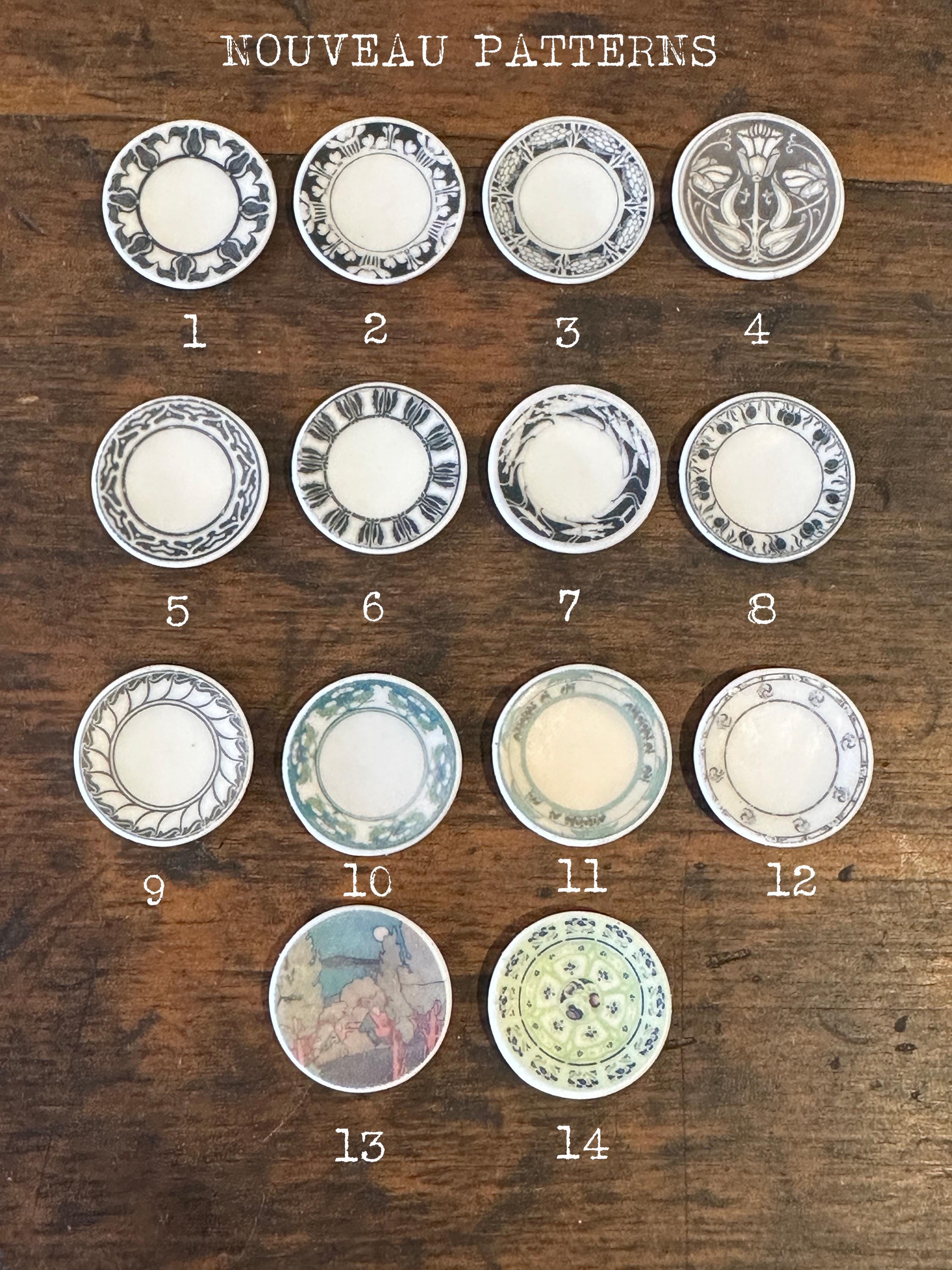 Ceramic Dollhouse 1:12 Scale Plates – Art Deco Geometric Patterns