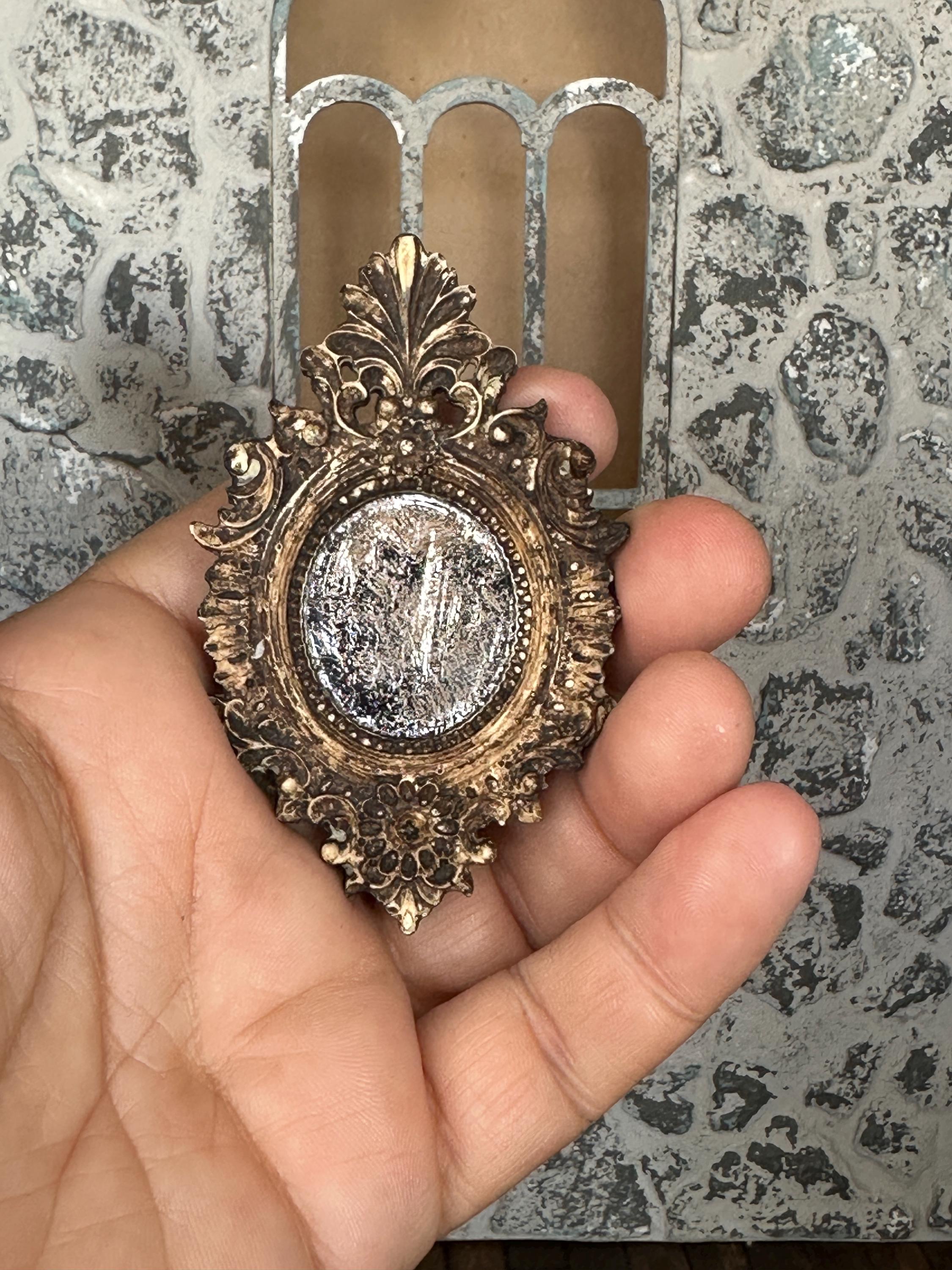 Miniature Dollhouse Ornate Mirror – Baroque Aged Mercury Glass & Wood Finish