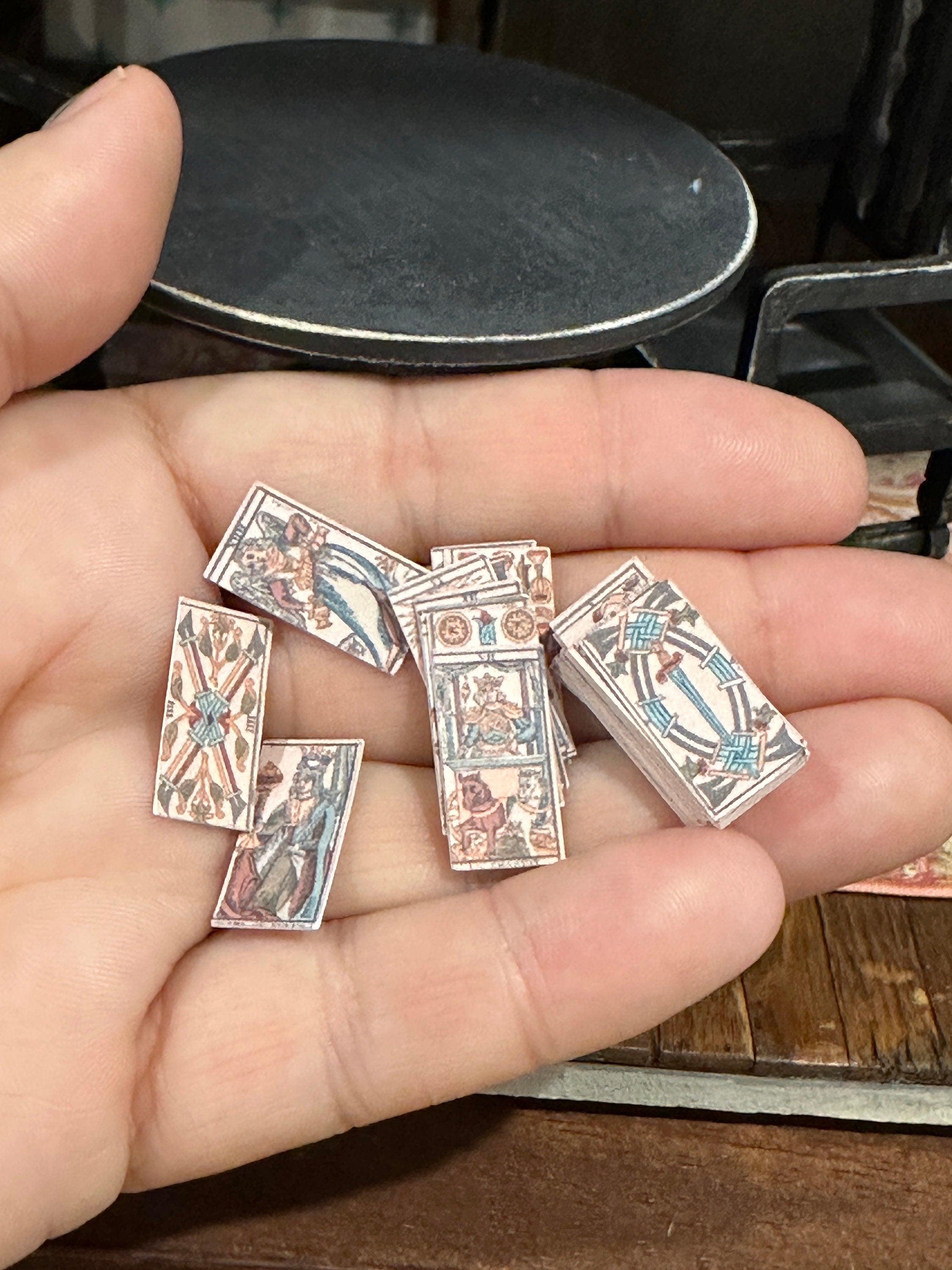 Dollhouse Miniature 1:12 Scale Tarot Deck – Marseilles Full 78 Cards with Altar Cloth