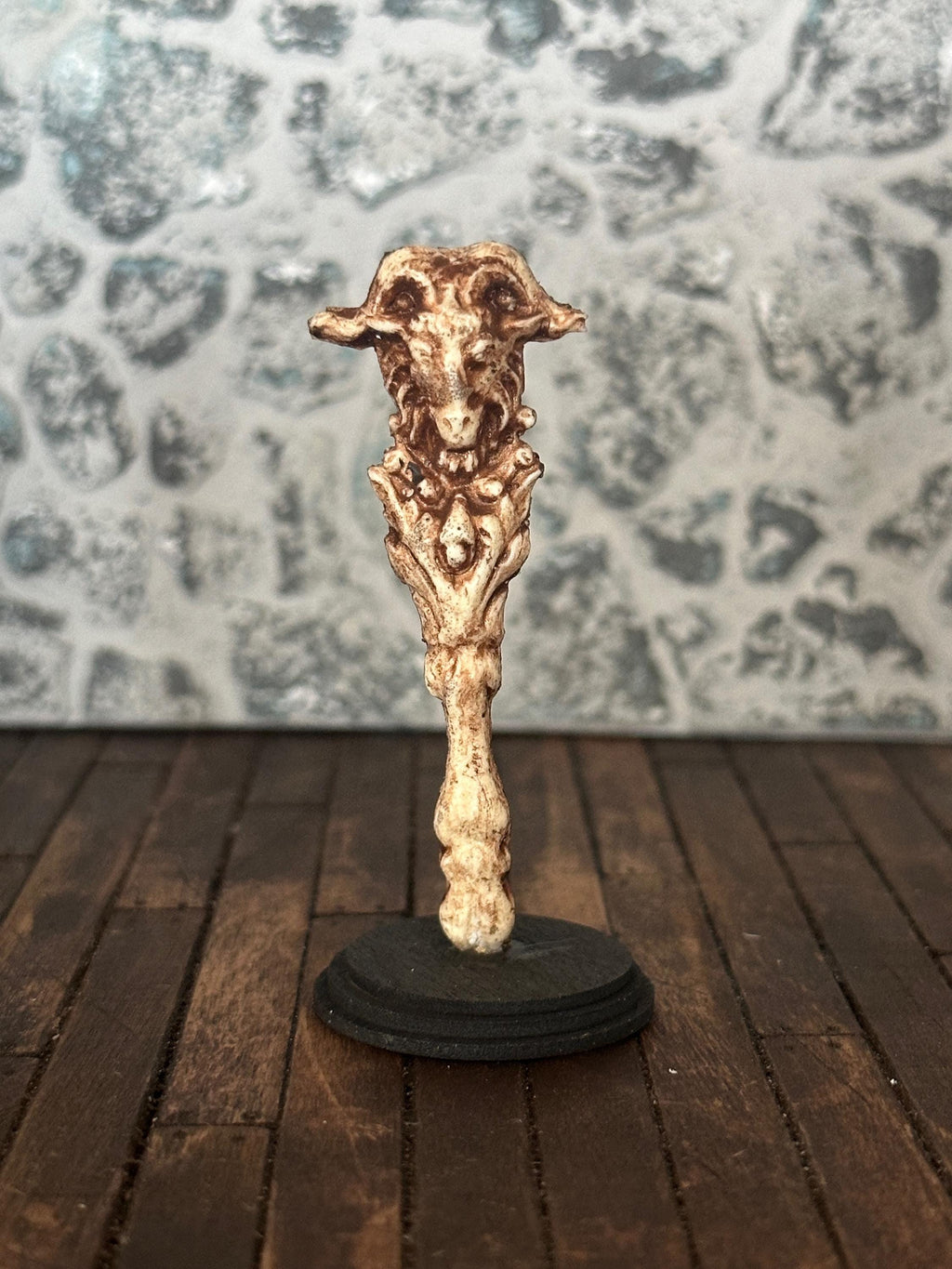 Handmade Miniature Satyr Statue – Aged Bronze Tone Horned Goat Ornament (1:12 Scale)
