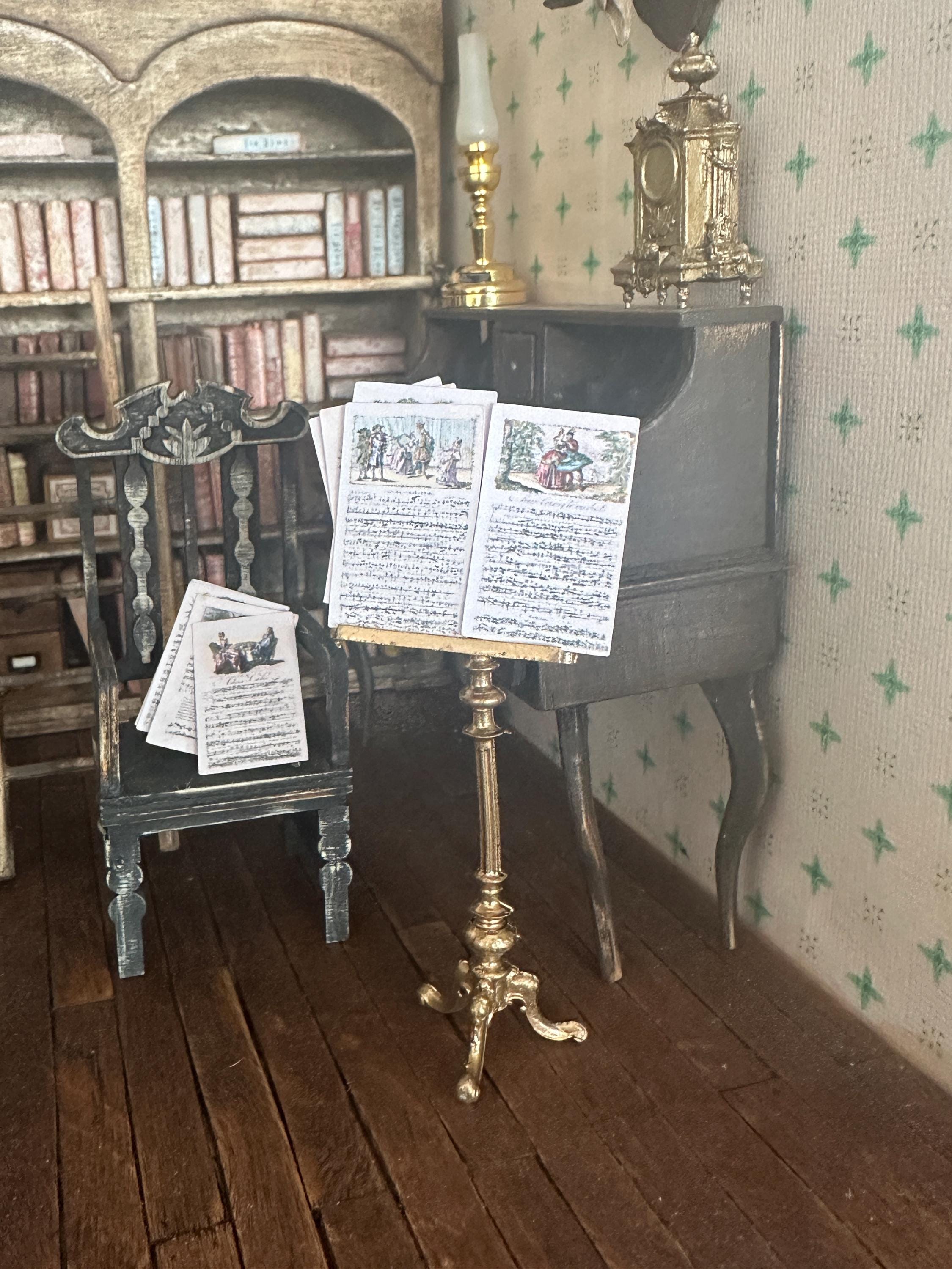 Dollhouse Miniature 18th Century Gilded Music Stand – Antique Style with Sheet Music