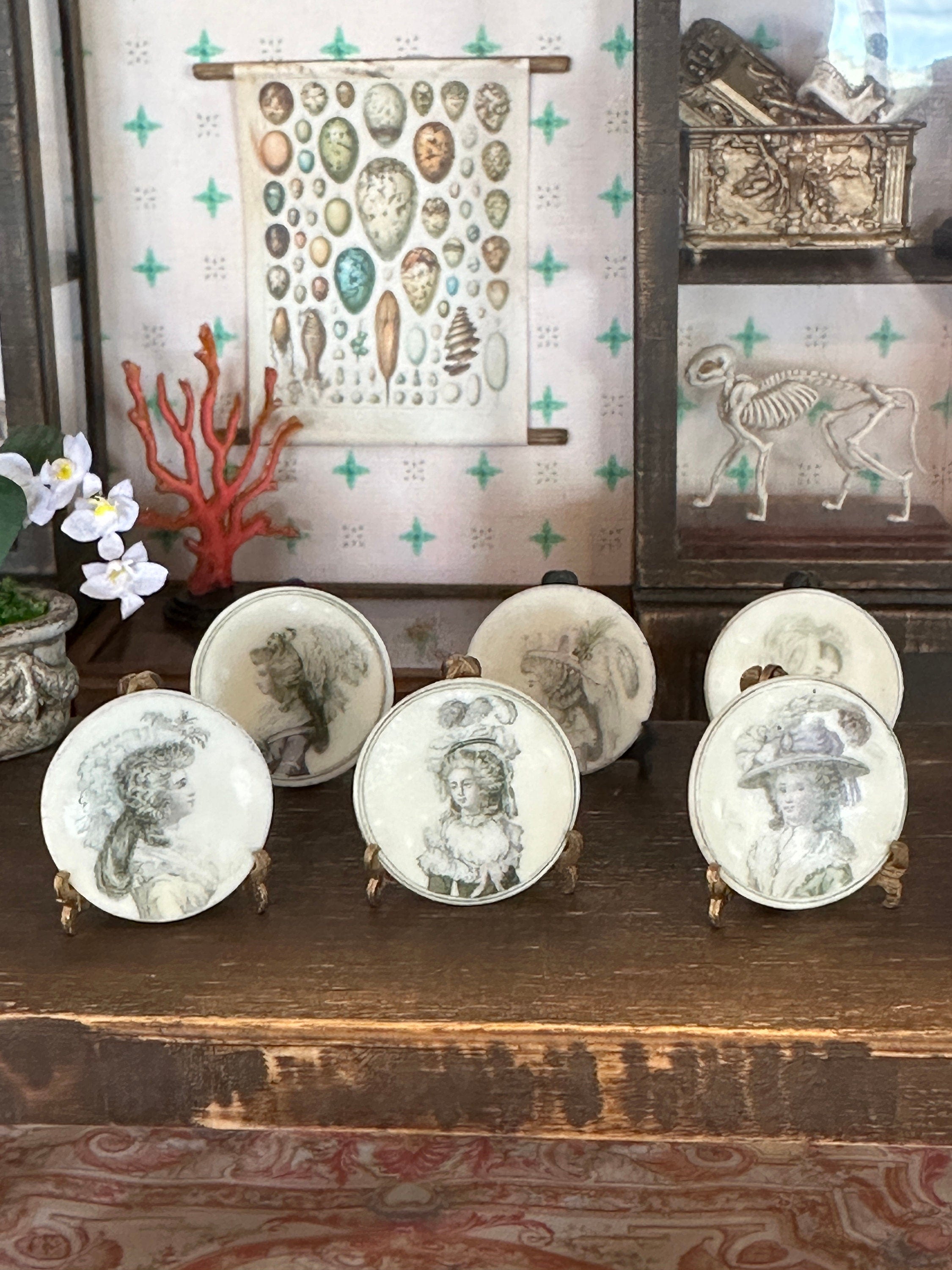 Ceramic Dollhouse 1:12 Scale Plates – 18th Century Fashion Prints