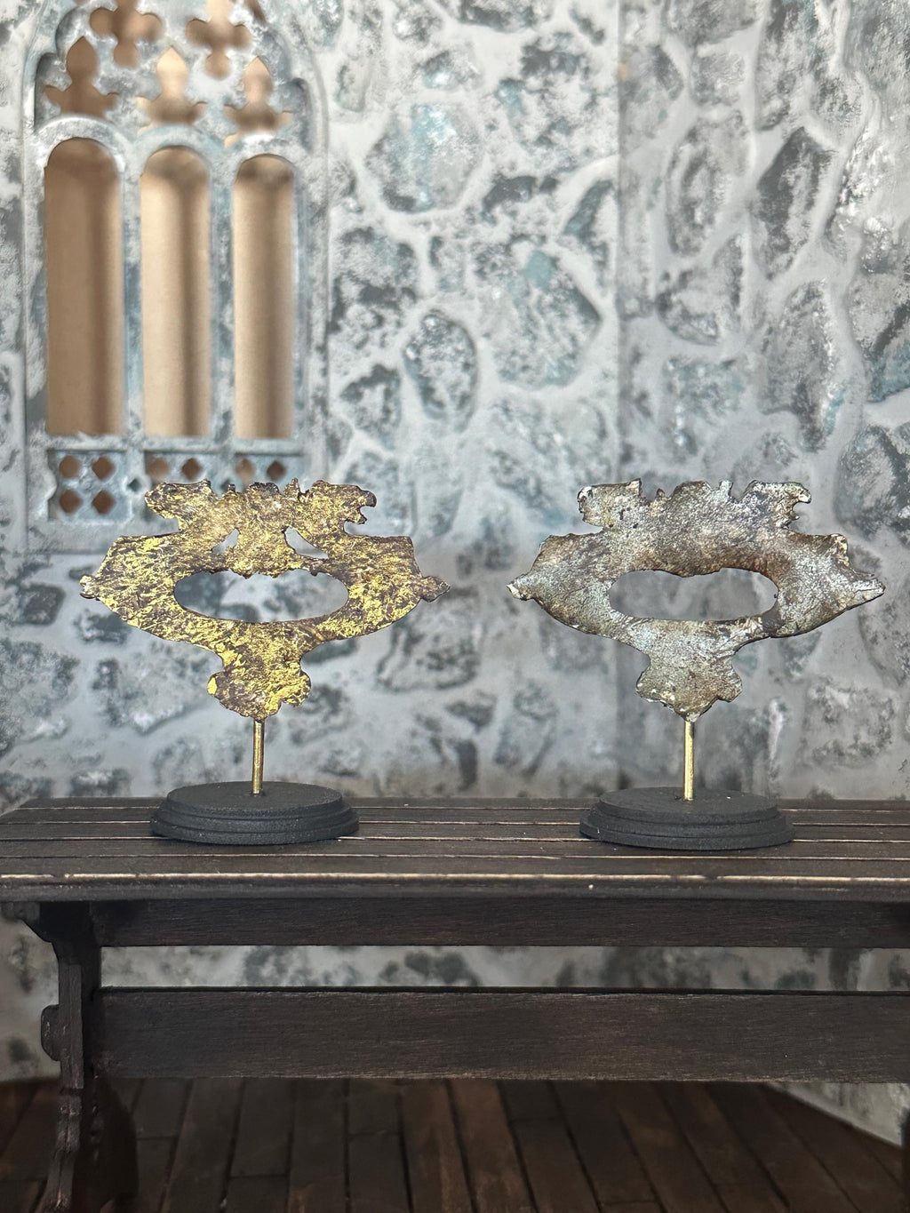 Handmade Miniature Gilded Dragon Griffin – Aged Ornate Sculpture on Stand (1:12 Scale)