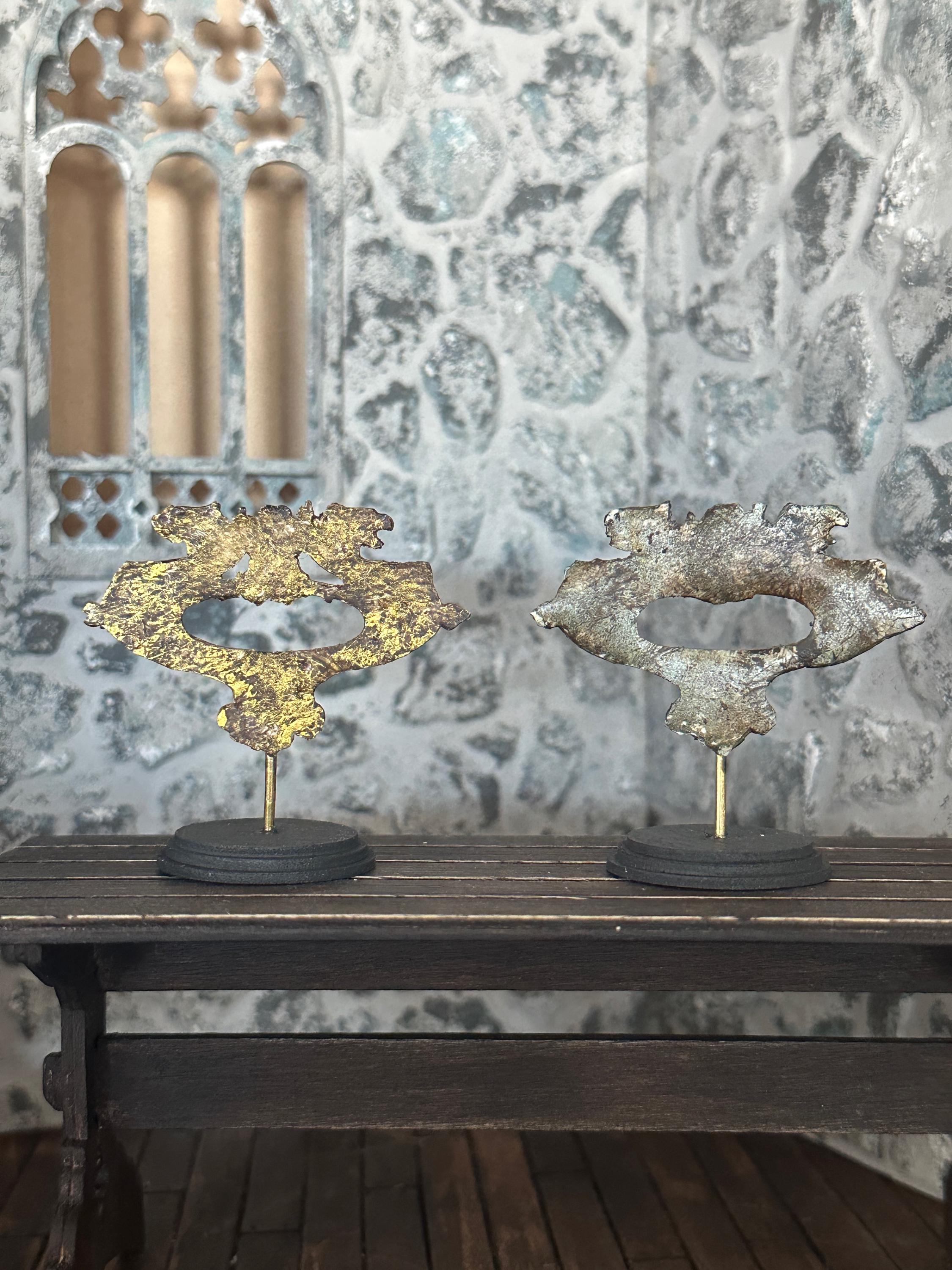 Handmade Miniature Gilded Dragon Griffin – Aged Ornate Sculpture on Stand (1:12 Scale)