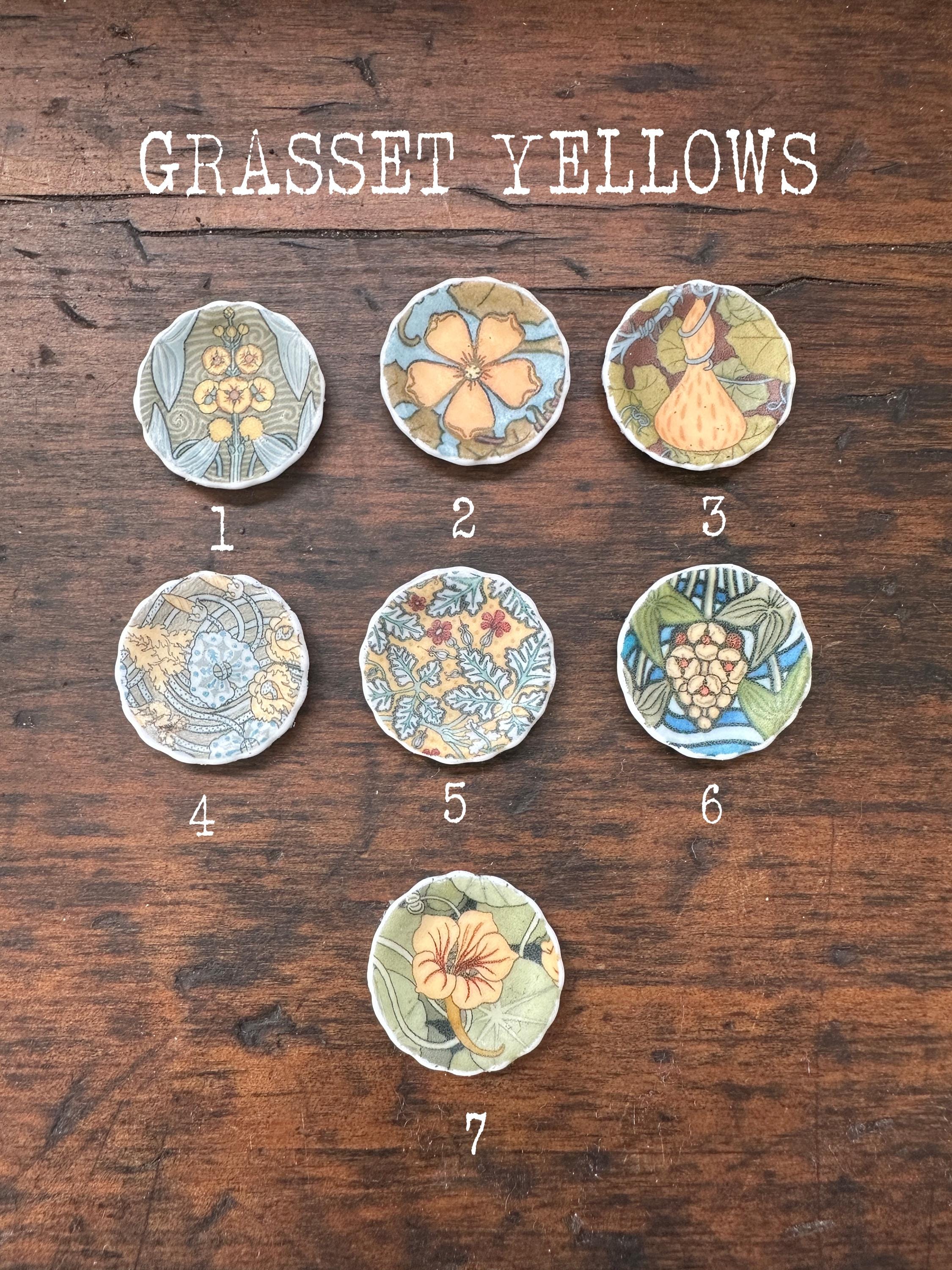 Ceramic Dollhouse 1:12 Scale Plates – 19th Century Eugène Grasset Art Blues & Yellows