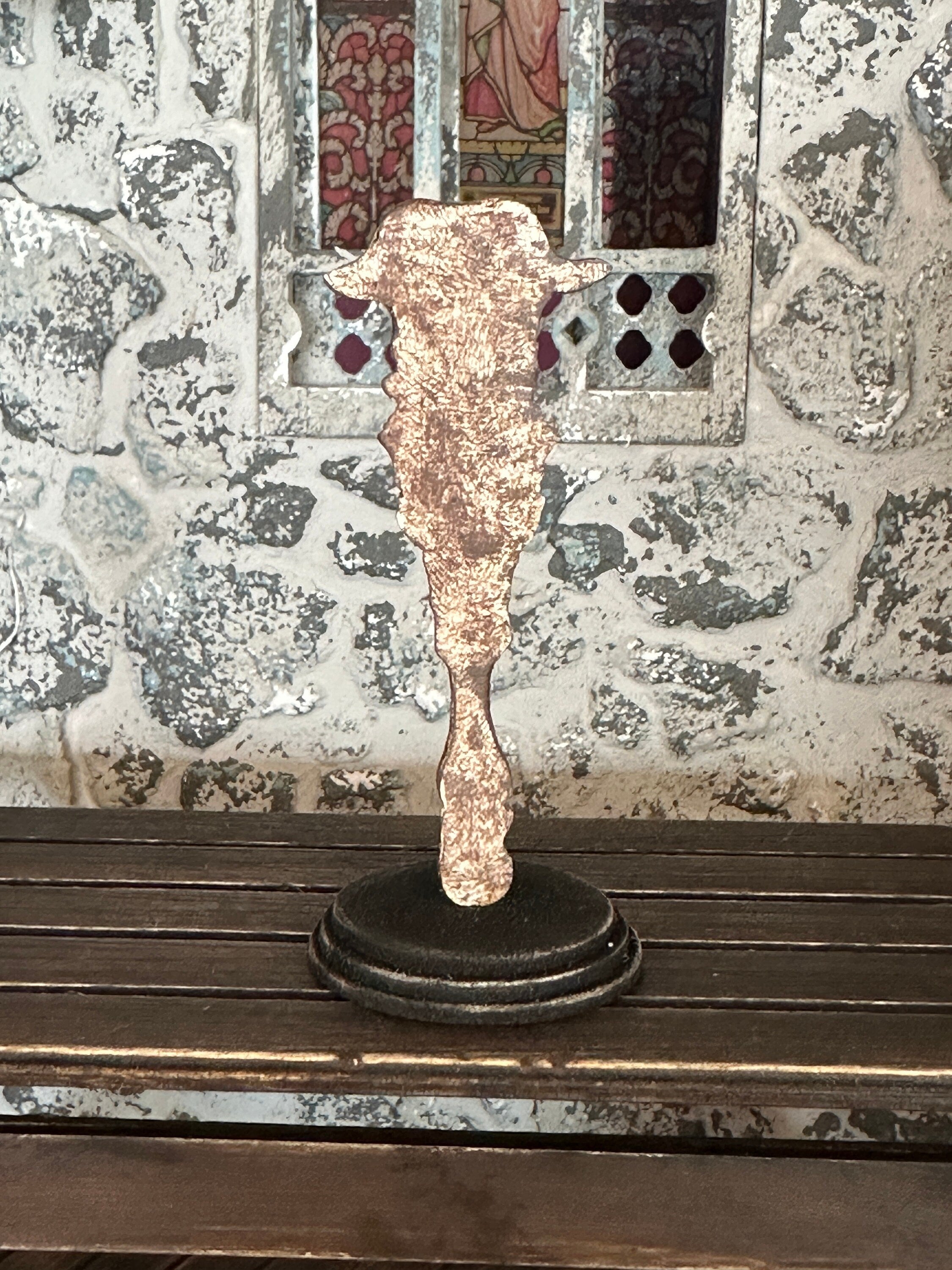 Handmade Miniature Horned Goat Statue – Aged Devil or Satyr Ornament on Stand