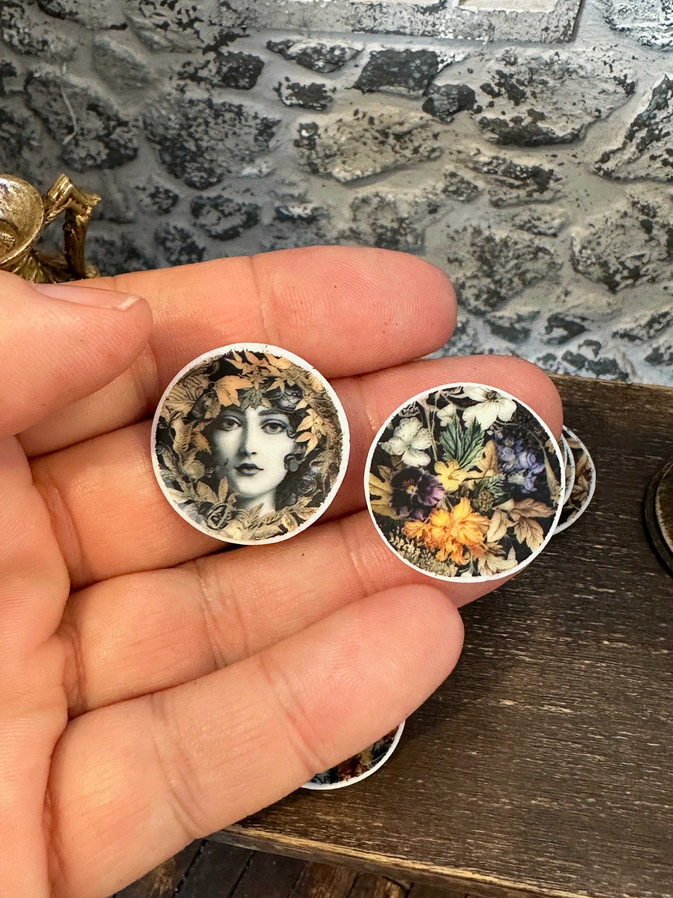 Ceramic Dollhouse 1:12 Scale Plates – ‘Verdant’ Lush Classical Floral Miniatures