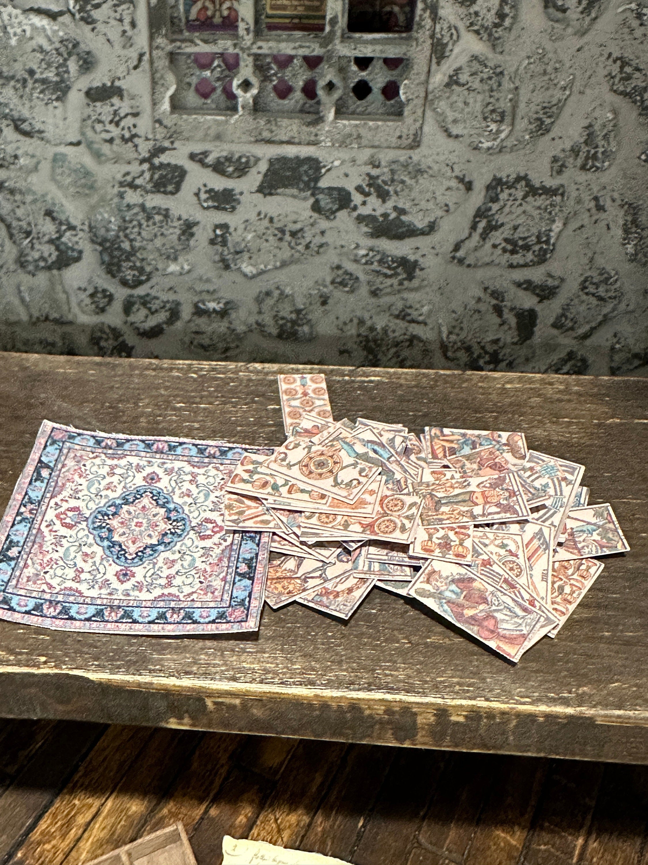 Dollhouse Miniature 1:12 Scale Tarot Deck – Marseilles Full 78 Cards with Altar Cloth