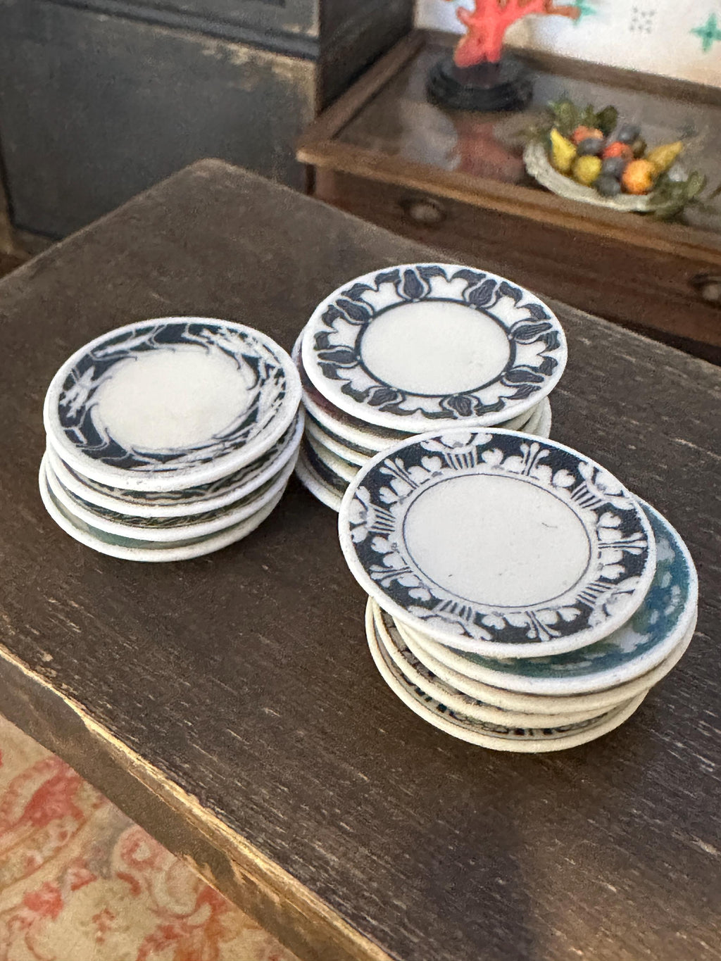 Ceramic Dollhouse 1:12 Scale Plates – Art Deco Geometric Patterns