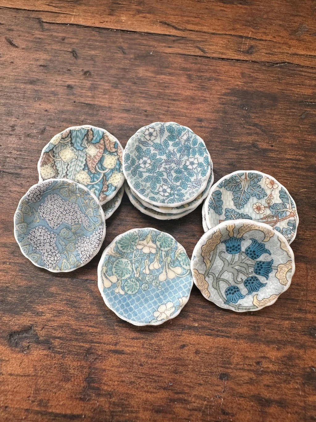 Ceramic Dollhouse 1:12 Scale Plates – 19th Century Eugène Grasset Art Blues & Yellows