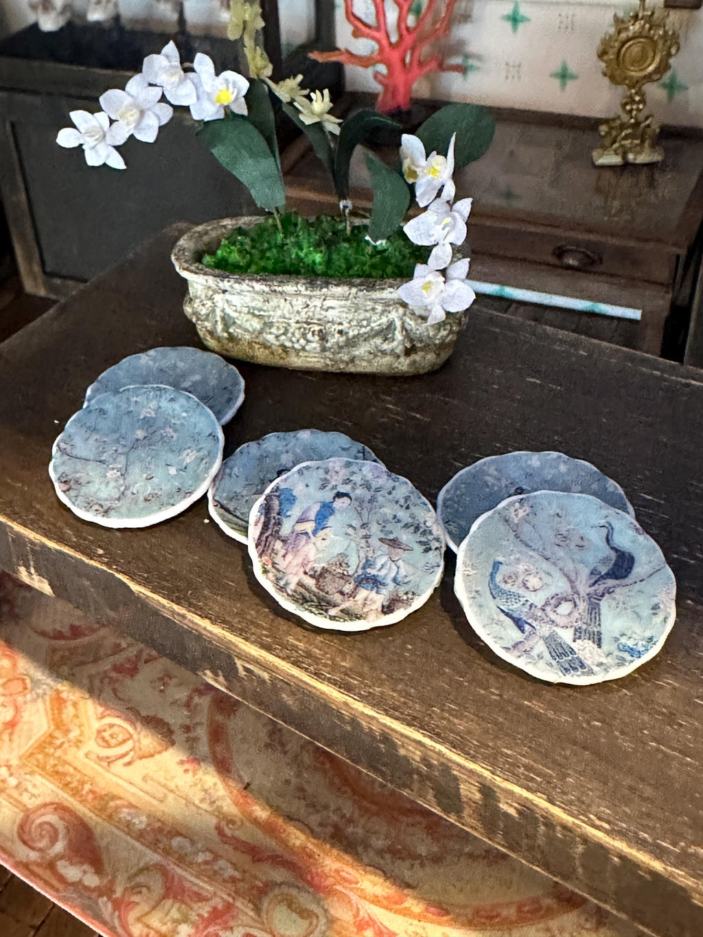 Ceramic Dollhouse 1:12 Scale Plates – Chinoiserie & Asian-Inspired Designs