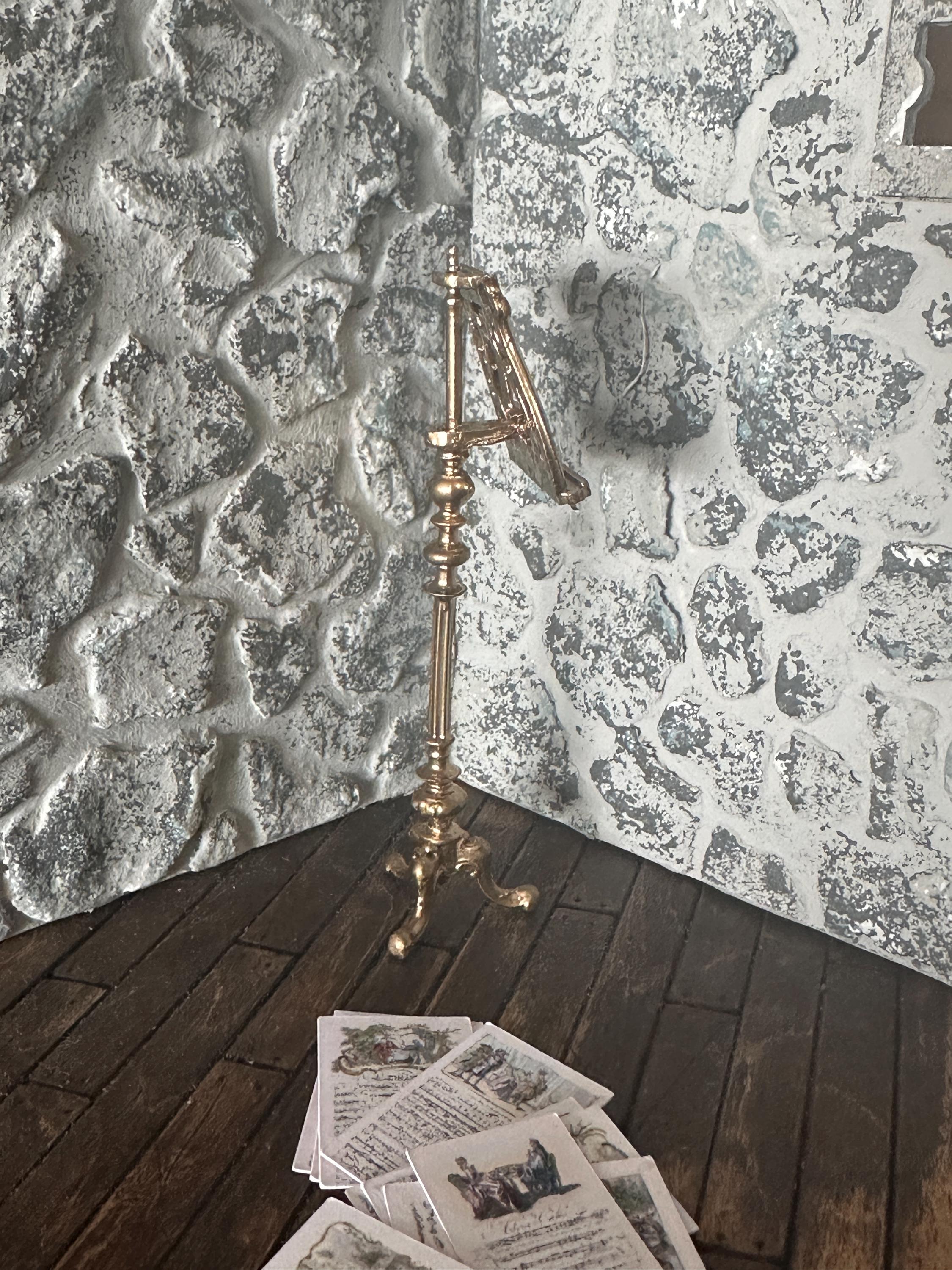 Dollhouse Miniature 18th Century Gilded Music Stand – Antique Style with Sheet Music