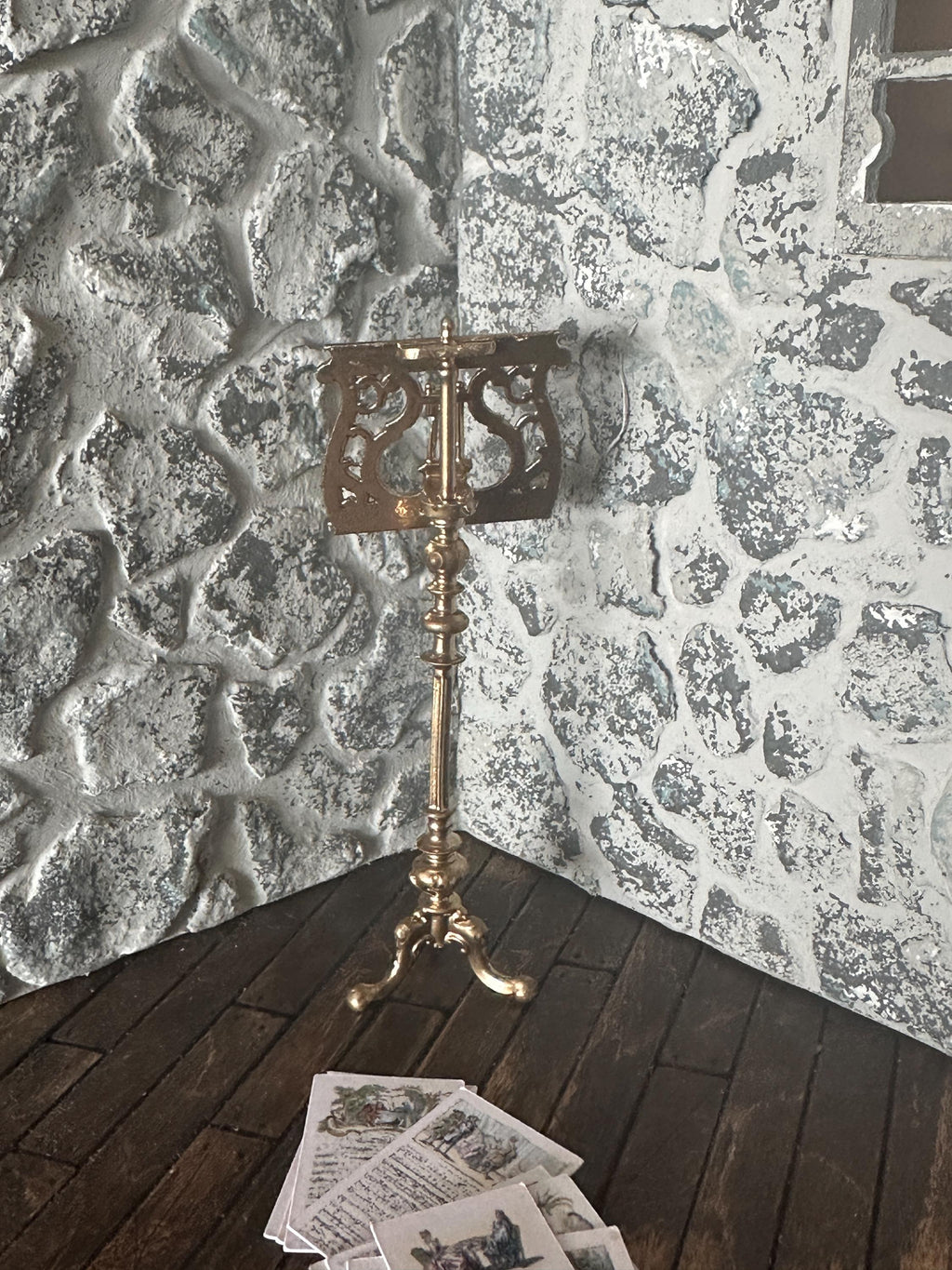 Dollhouse Miniature 18th Century Gilded Music Stand – Antique Style with Sheet Music