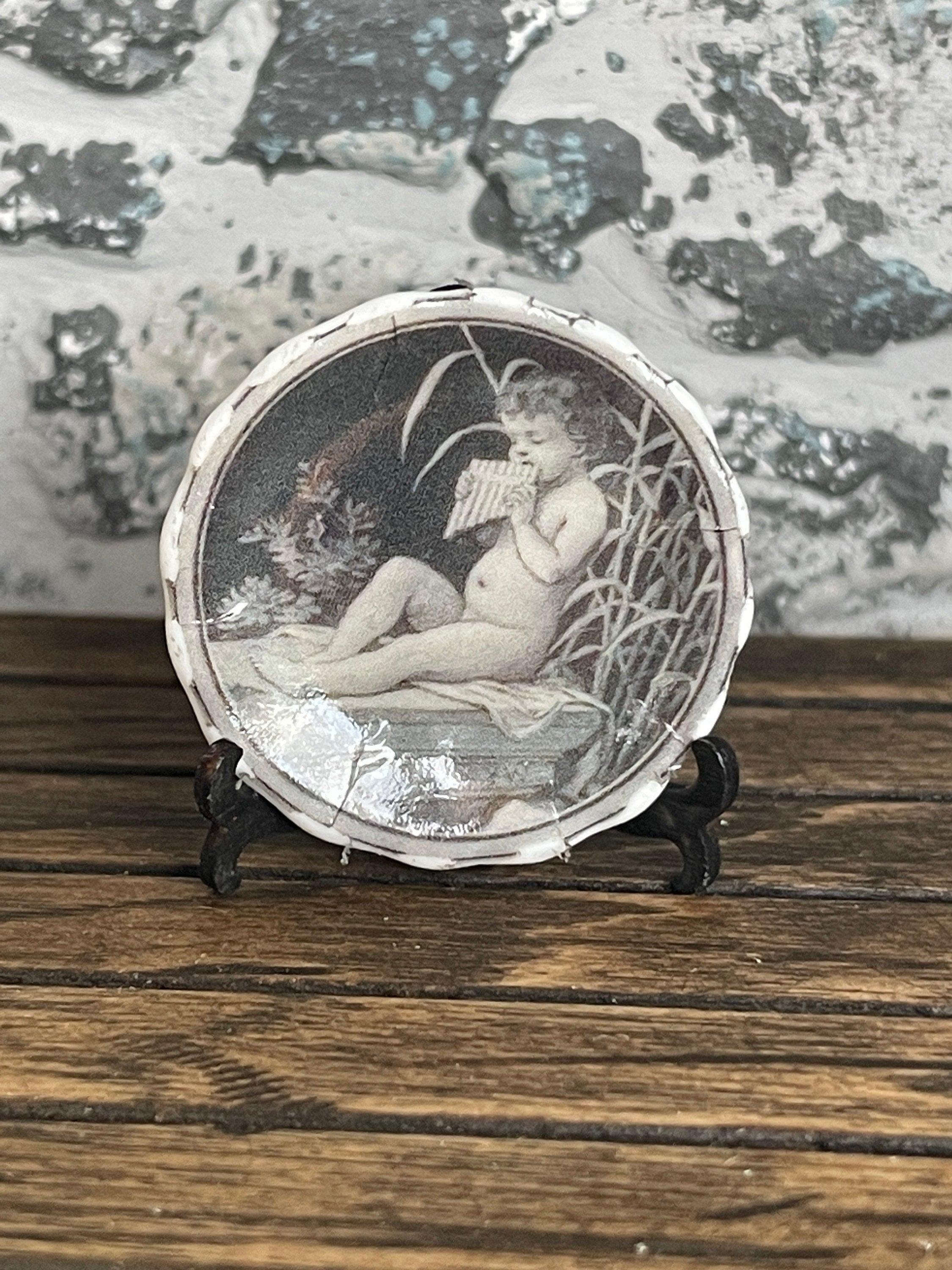 Ceramic Dollhouse 1:12 Scale Plates – Vintage Grisaille Cherubs & Putti Set of Four
