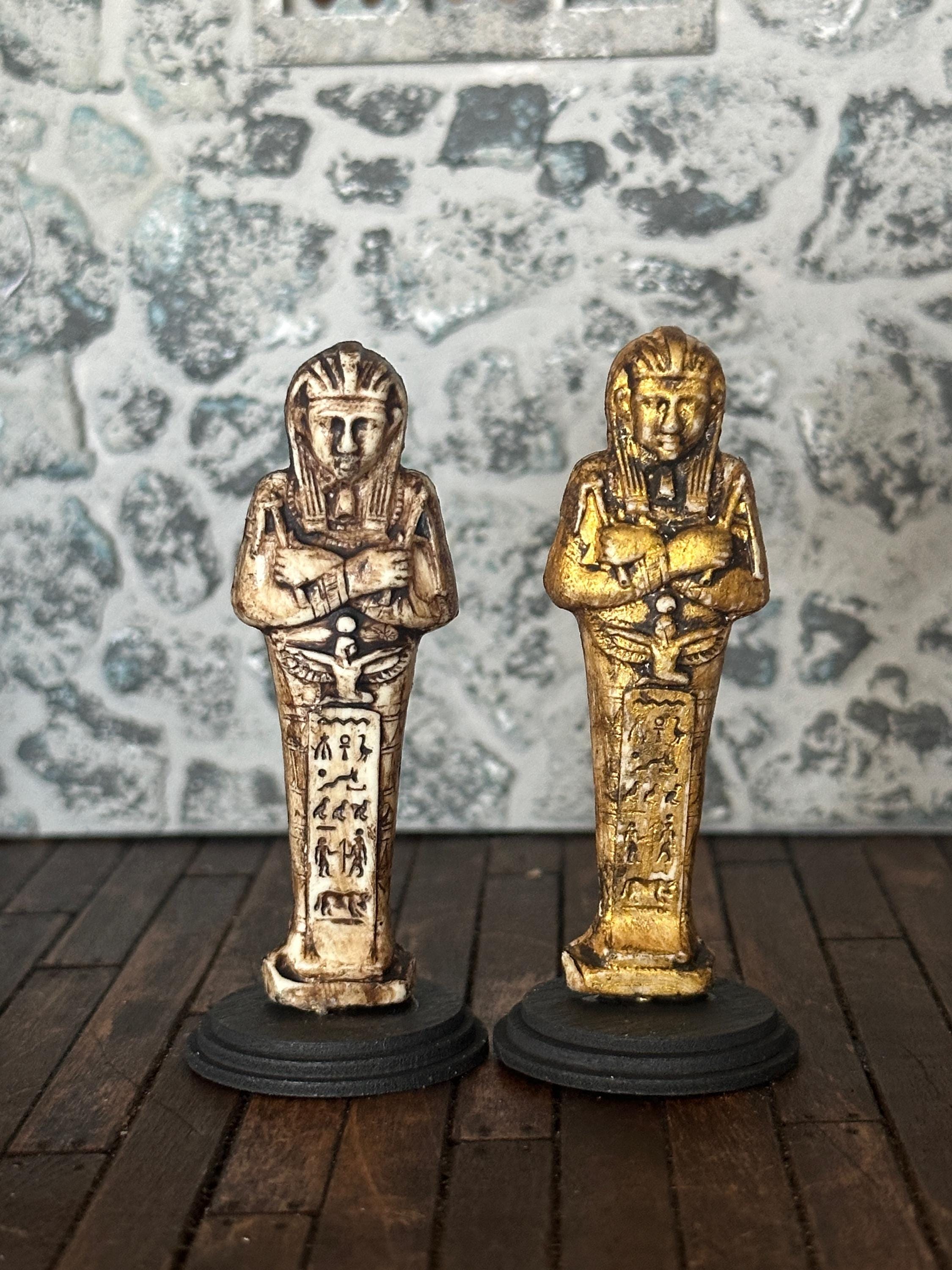 Handmade Miniature Egyptian Mummy Case – Aged Gilded & Stone Collectors Statue (1:12 Scale)