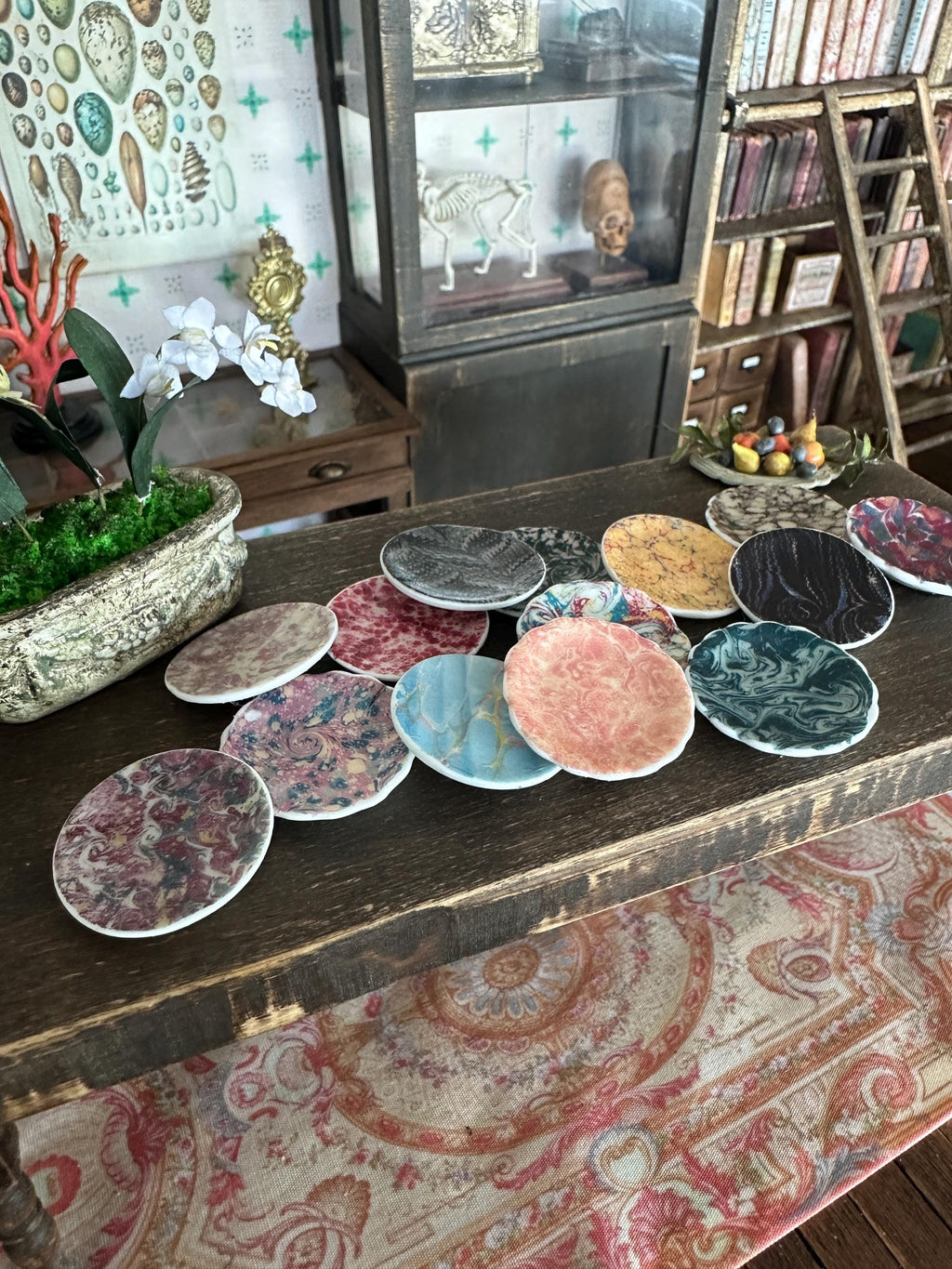 Ceramic Dollhouse 1:12 Scale Plates – Antique Marbled Paper Designs