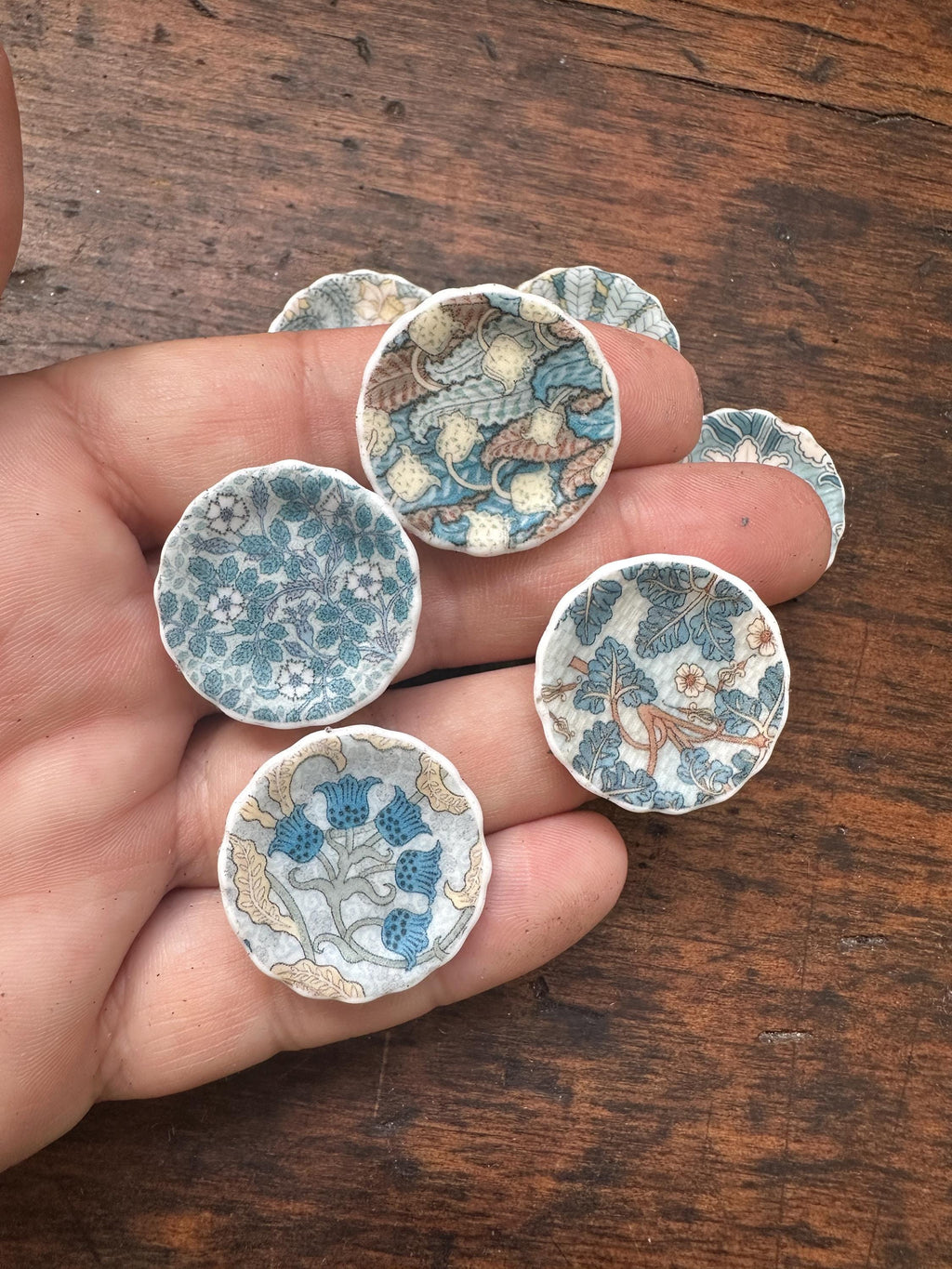 Ceramic Dollhouse 1:12 Scale Plates – 19th Century Eugène Grasset Art Blues & Yellows