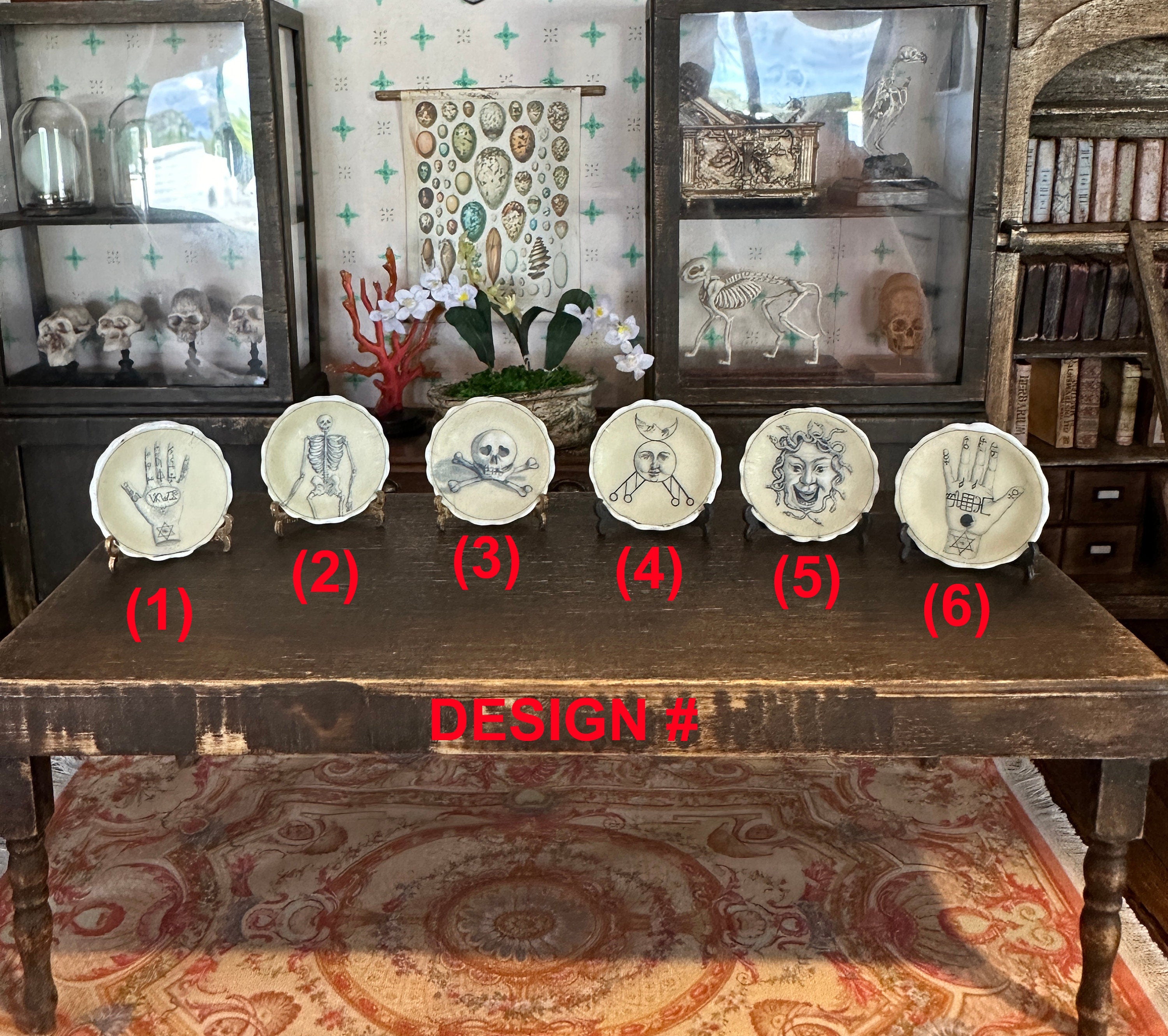 Ceramic Dollhouse 1:12 Scale Plates – Occult, Esoteric & Alchemy Miniatures