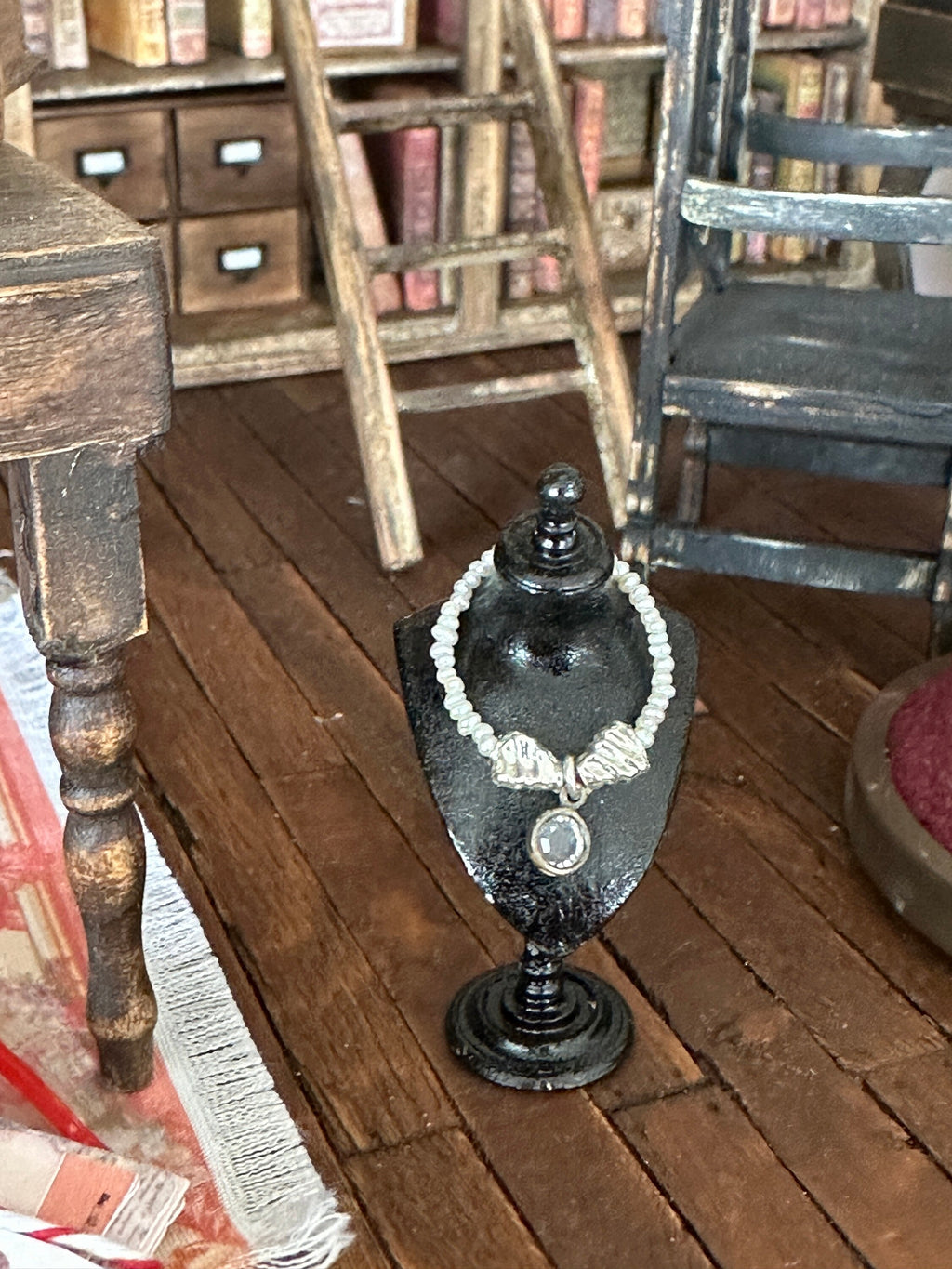 Handmade Miniature Dollhouse Necklace – Seed Pearls, Mercury Glass & Swarovski Crystal